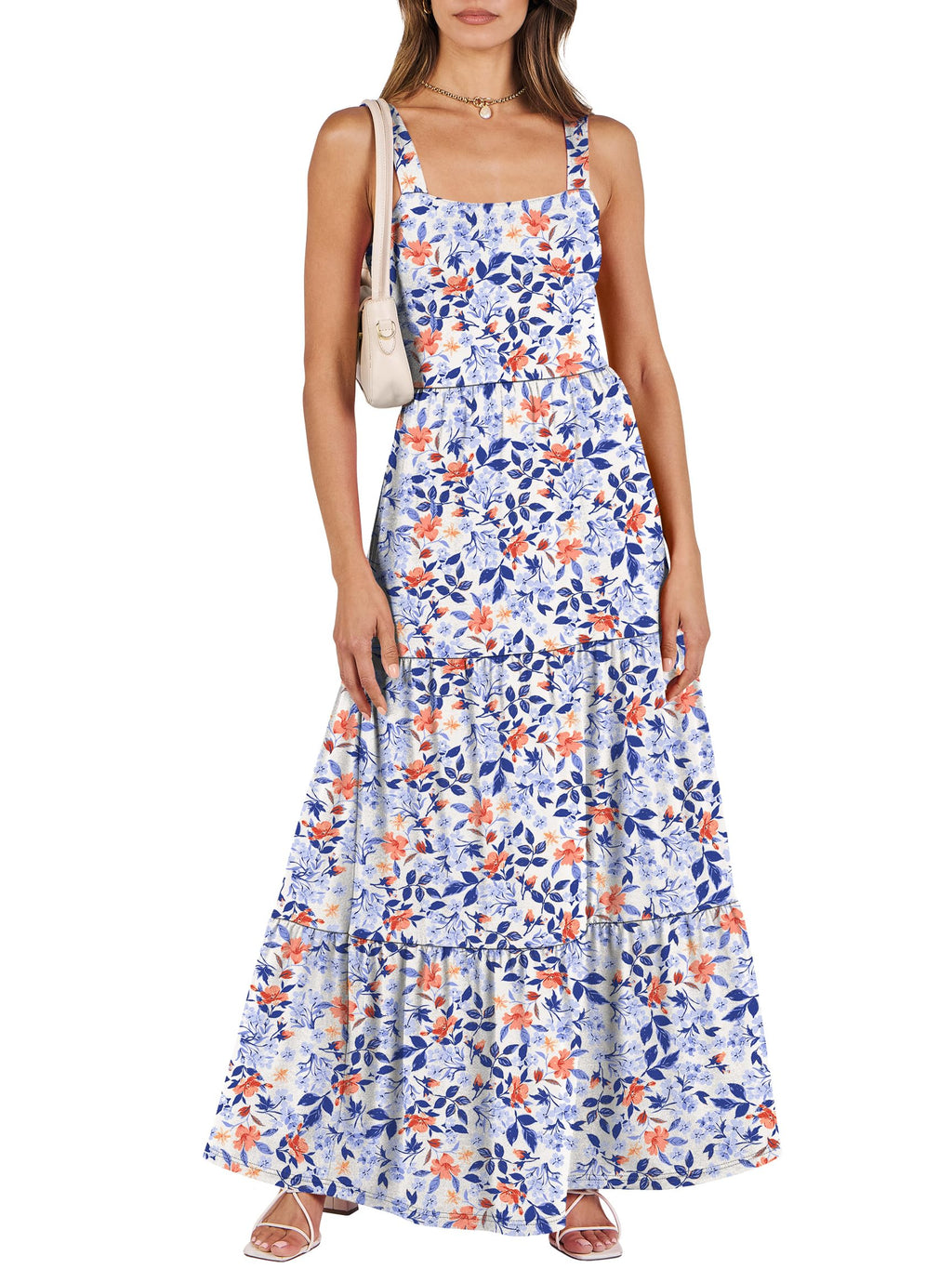 ANRABESS Women's Summer Casual Long Maxi Beach Vacation Dresses Sleeveless Square Neck Flowy Tiered Sun Dress with Pockets