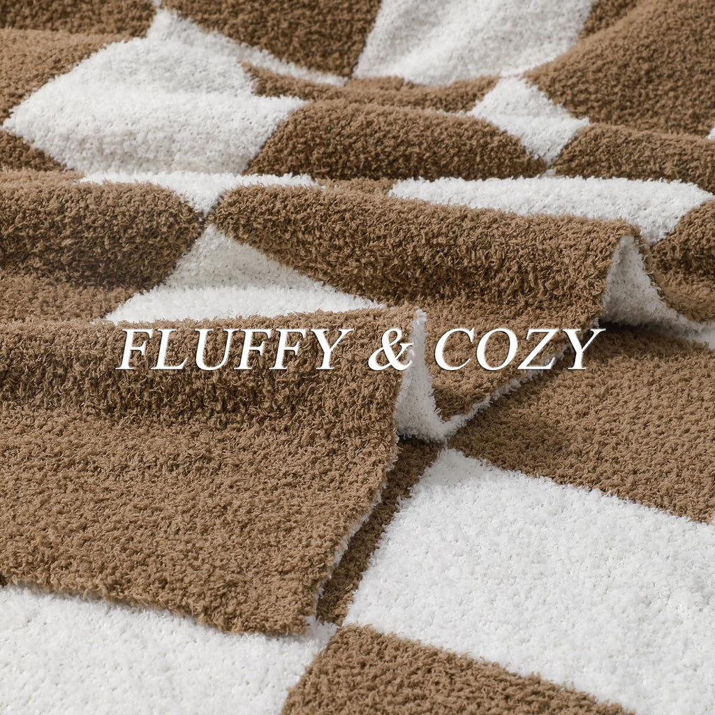 bearberry Fuzzy Checkerboard Grid Throw Blanket Soft Cozy Warm Microfiber All Season Blanket Decor for Couch Sofa Bed Travel Home (Avocado Green, 50''x60'')