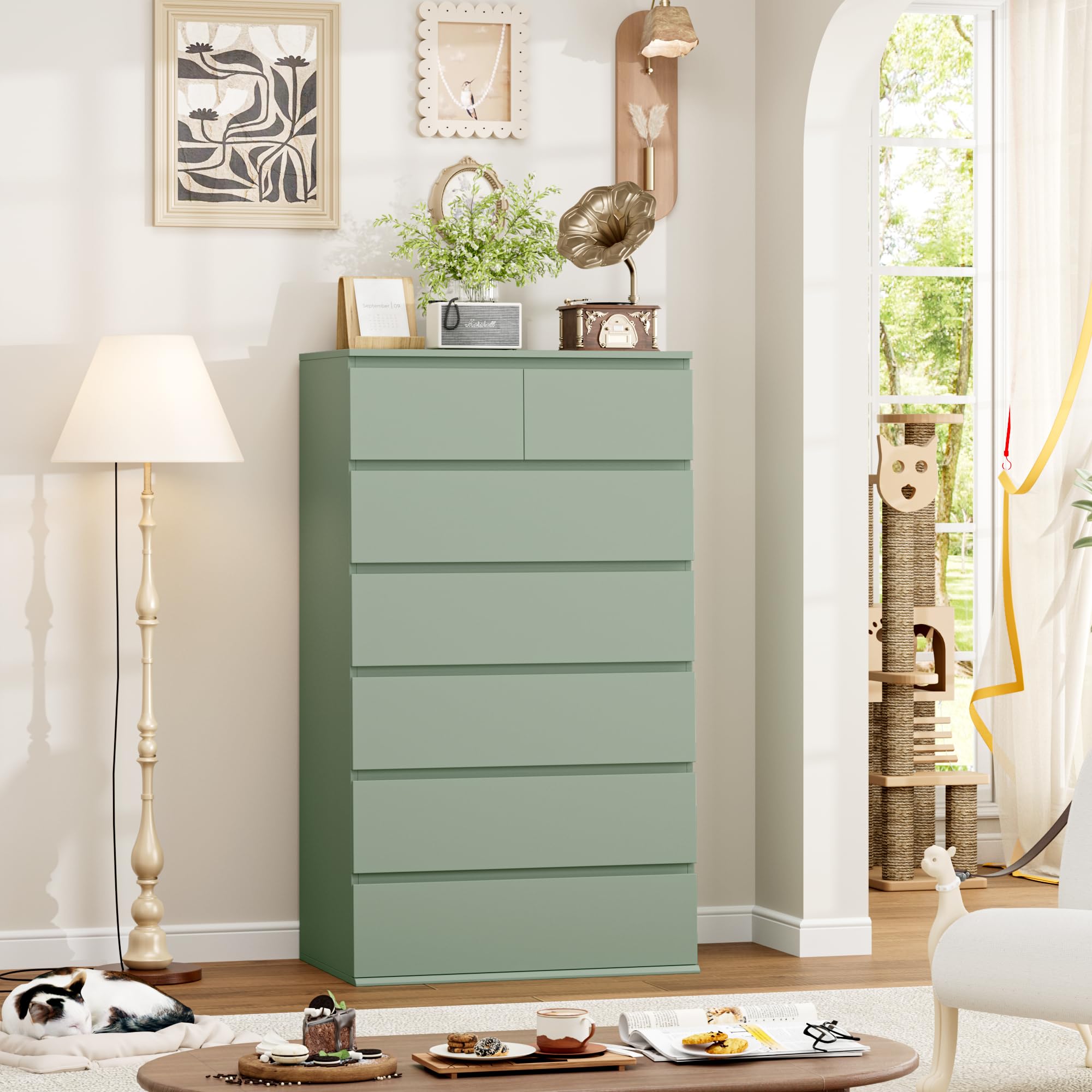 FOTOSOK 7 Drawer Dresser, Black Dresser Tall Dresser, 23.6W x 15.7D x 46.7H in Black Chest of Drawers with Large Storage Space for Home