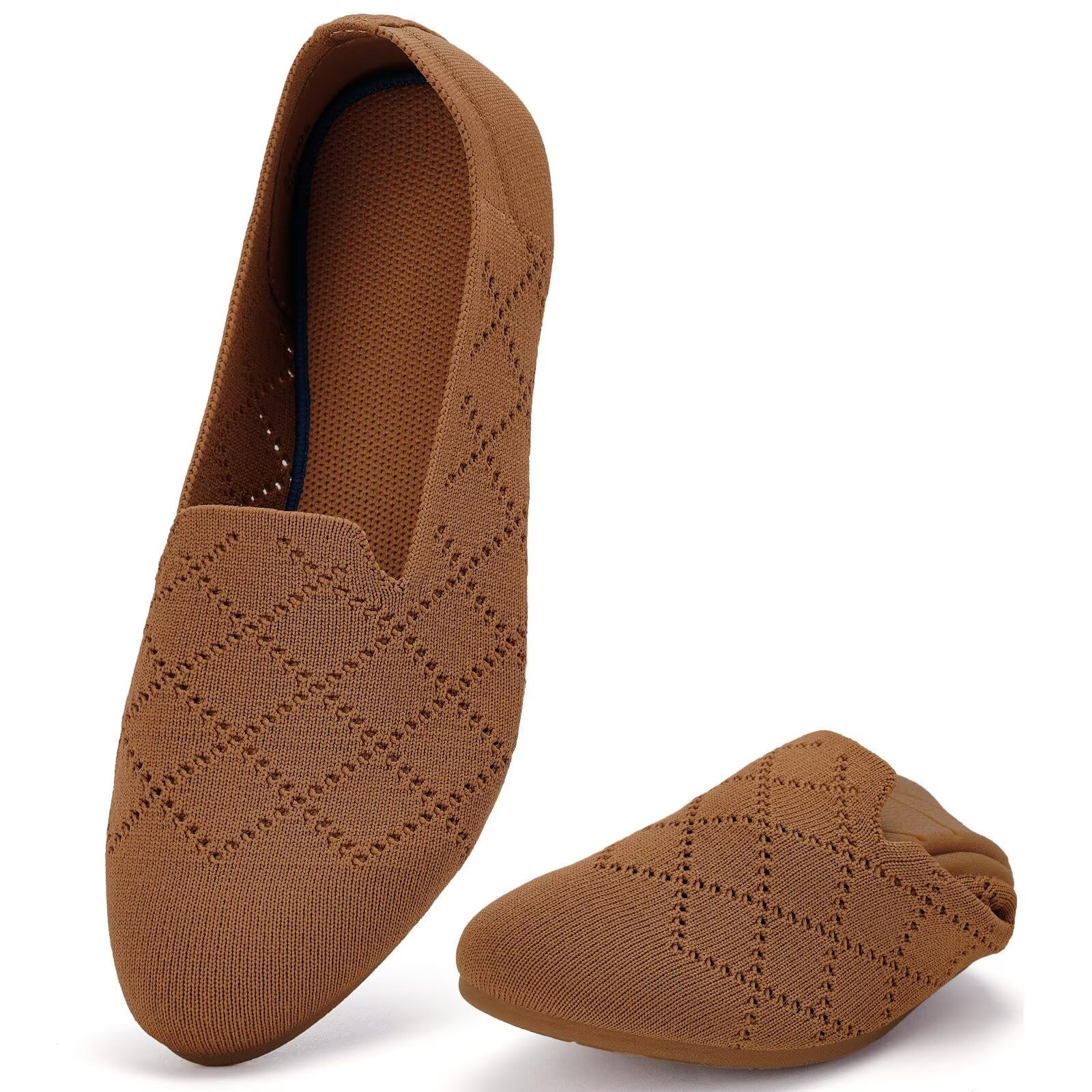 poemlady Women’s Ballet Flat Shoes Dress Shoes Knit Round Toe Slip On Ballerina Walking Flats Shoes for Woman Low Wedge Casual