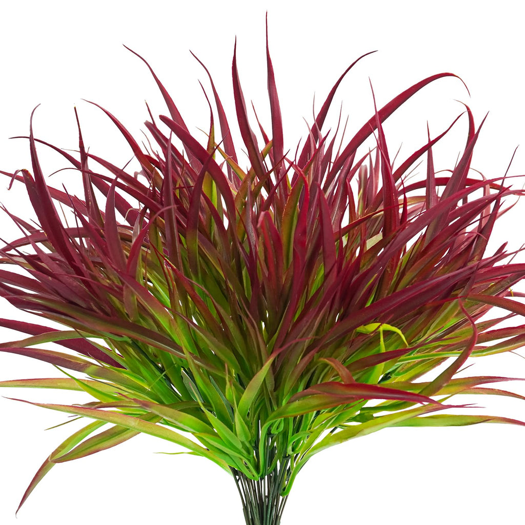 Uieke 28 Bundles Artificial Outdoor Plants UV Resistant Fake Grass Plants Faux Plastic Plants Greenery Shrubs for Home Garden Pathway Window Box Front Porch Cemetery Fall Decor, Autumn Red