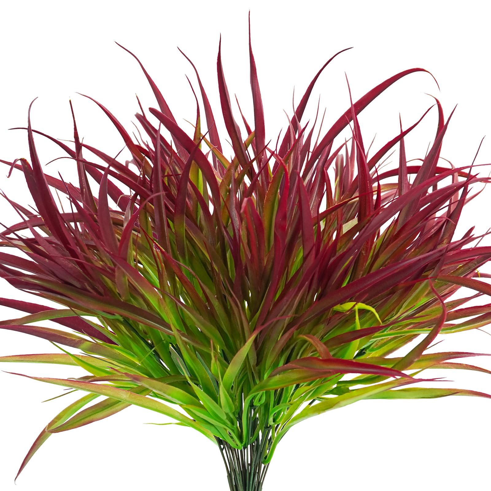 Uieke 28 Bundles Artificial Outdoor Plants UV Resistant Fake Grass Plants Faux Plastic Plants Greenery Shrubs for Home Garden Pathway Window Box Front Porch Cemetery Fall Decor, Autumn Red