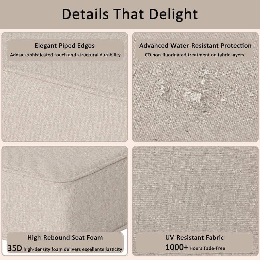 COZYVIDA 5.1" Thick Outdoor Patio Cushions Set of 2, 22"x24"x5.1" Seat, C0 Water-Resistant Breathable Fabric, UV-Resistant 1000+ Hrs, 35D Foam with Recycled Fiber Fill,Beige