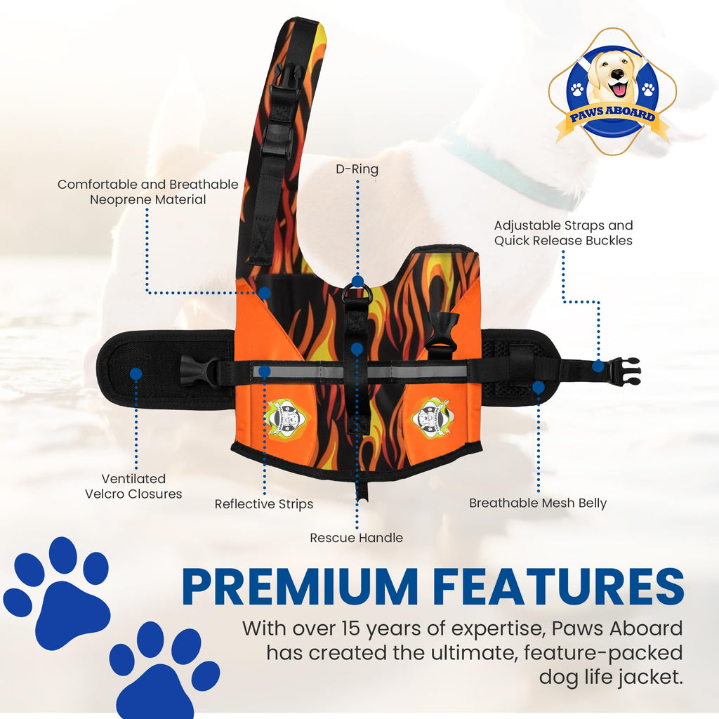 Dog Life Jacket — Premium Swim Vest with SafeChin Anti-Choke Collar | PAWS Aboard Blue & Yellow | RapidLift Rescue Handle, D-Ring, Reflective Trim | Boating, Kayaking, Pool | XX-Small (Under 6 lbs)