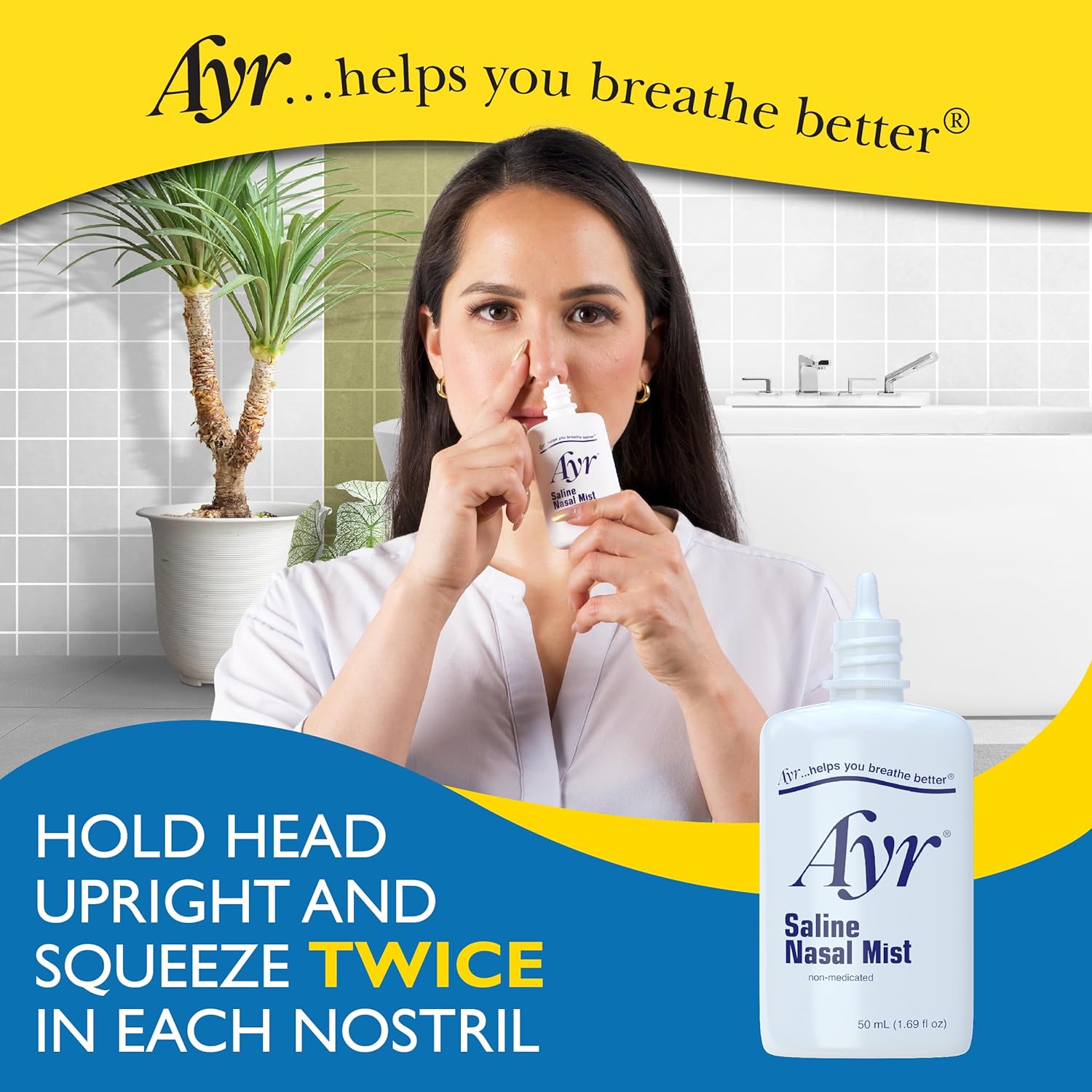 Ayr Saline Nasal Mist Spray 50 mL – Non Medicated Nasal Moisturizer for Dry Nasal Passages Cold and Allergy Relief (Pack of 2)