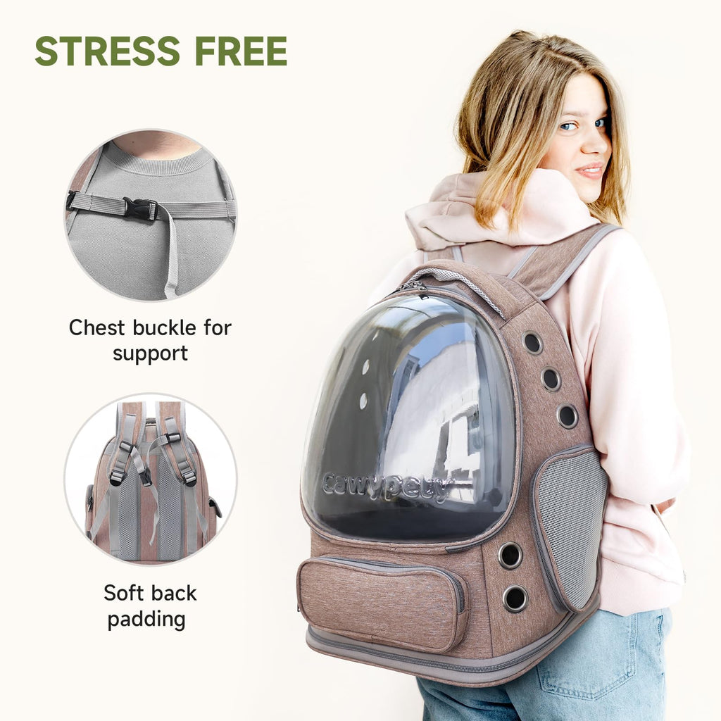 Cawypety Cat Backpack Carrier, Breathable Cat Carrier Large Space Bubble Pet Backpack for Kitty Small Dog up to 12lbs, Transparent & Foldable Pet Carrier for Travel Hiking (Black