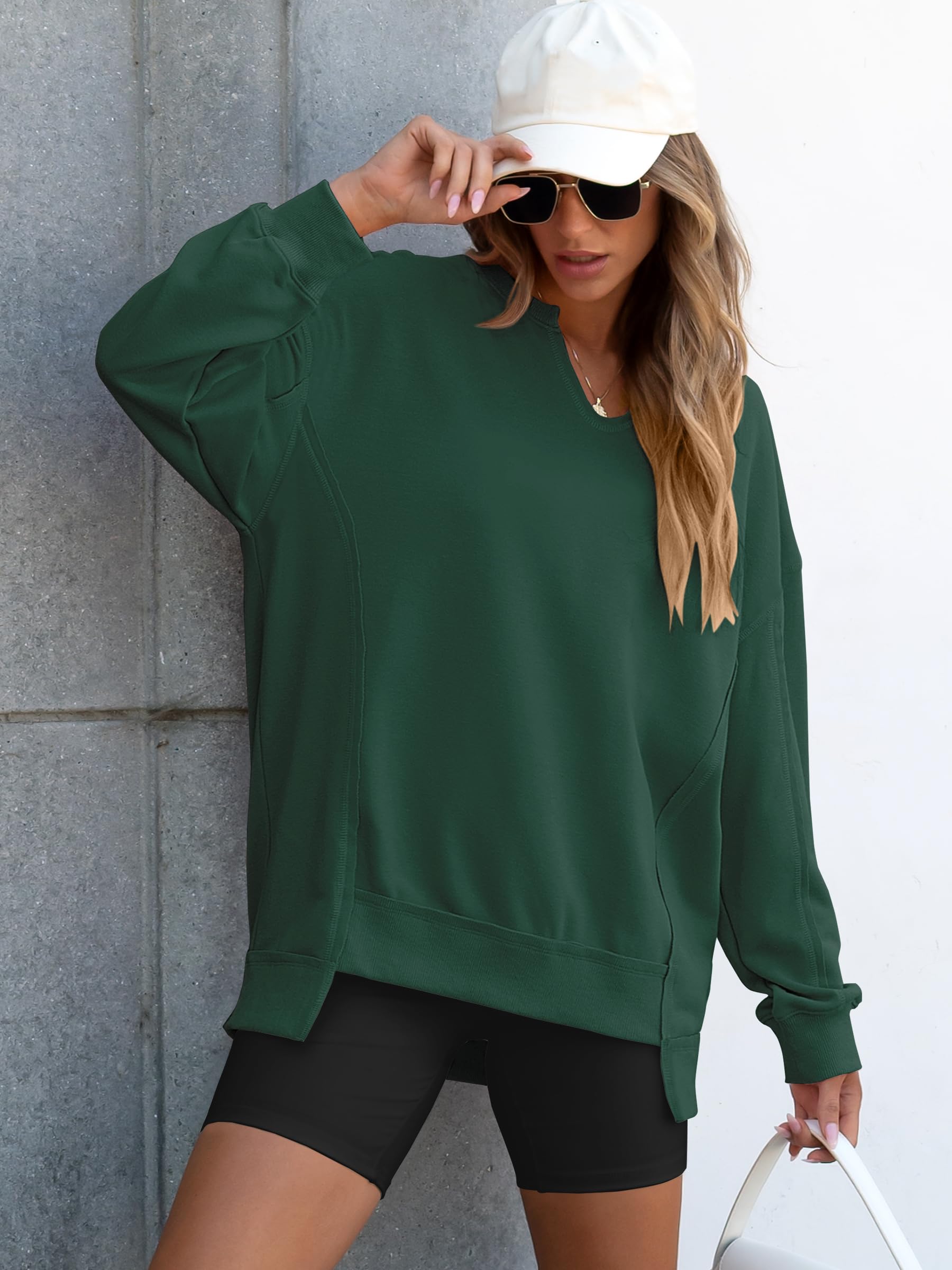 ANRABESS Women's Long Sleeve V-Neck Oversized Sweatshirts | Soft Lightweight Loose Fit Pullover Tops, Casual School Workout Office Tunic Shirts, Teen Girls Outfit, Fall Winter Clothes