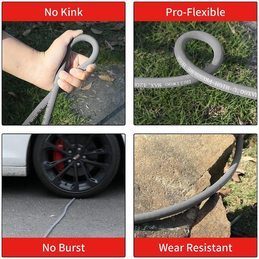 Pressure Washer Hose 25FT, 4200PSI High Tensile Wire Braid Kink Resistant Power Washer Extension Hose, 1/4'' Flexible Replacement Hose with M22-14mm Brass Swivel Thread and 3/8 Quick Connect