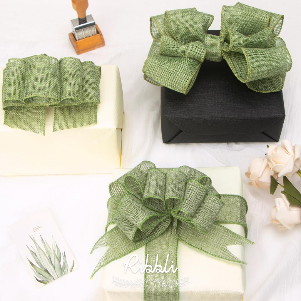 Ribbli Cinta con alambre de arpillera verde manzana, 1-1/2 pulgadas x 10 yardas, cinta con borde con alambre para lazo grande, corona, decoración de árbol, decoración al aire libre
