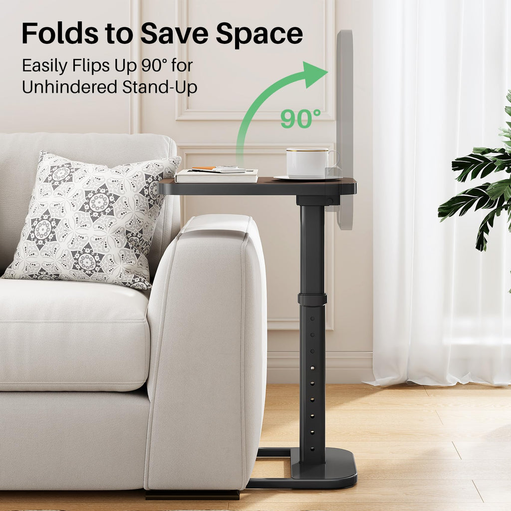 Kitstorack TV Tray Table, Adjustable Height & Rounded Metal Corners, Snack Table for Couch, Sofa, Bed, Chair, Living Room, C Shaped End Side Table for Eating, Dinner or Laptop, Small Spaces, Black