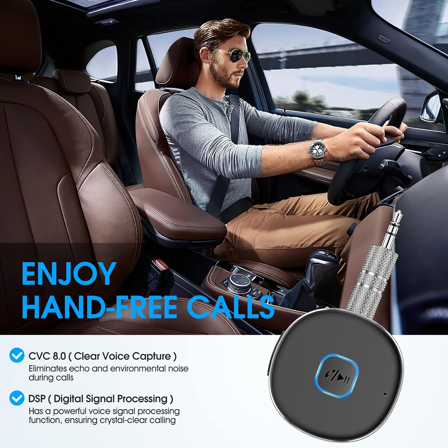 Bluetooth Receiver, LAICOMEIN Portable 3.5mm Aux Car Adapter, Bluetooth Wireless Audio Receiver for Car/Home Stereo/Wired Headphones/Speaker, 16H Battery Life