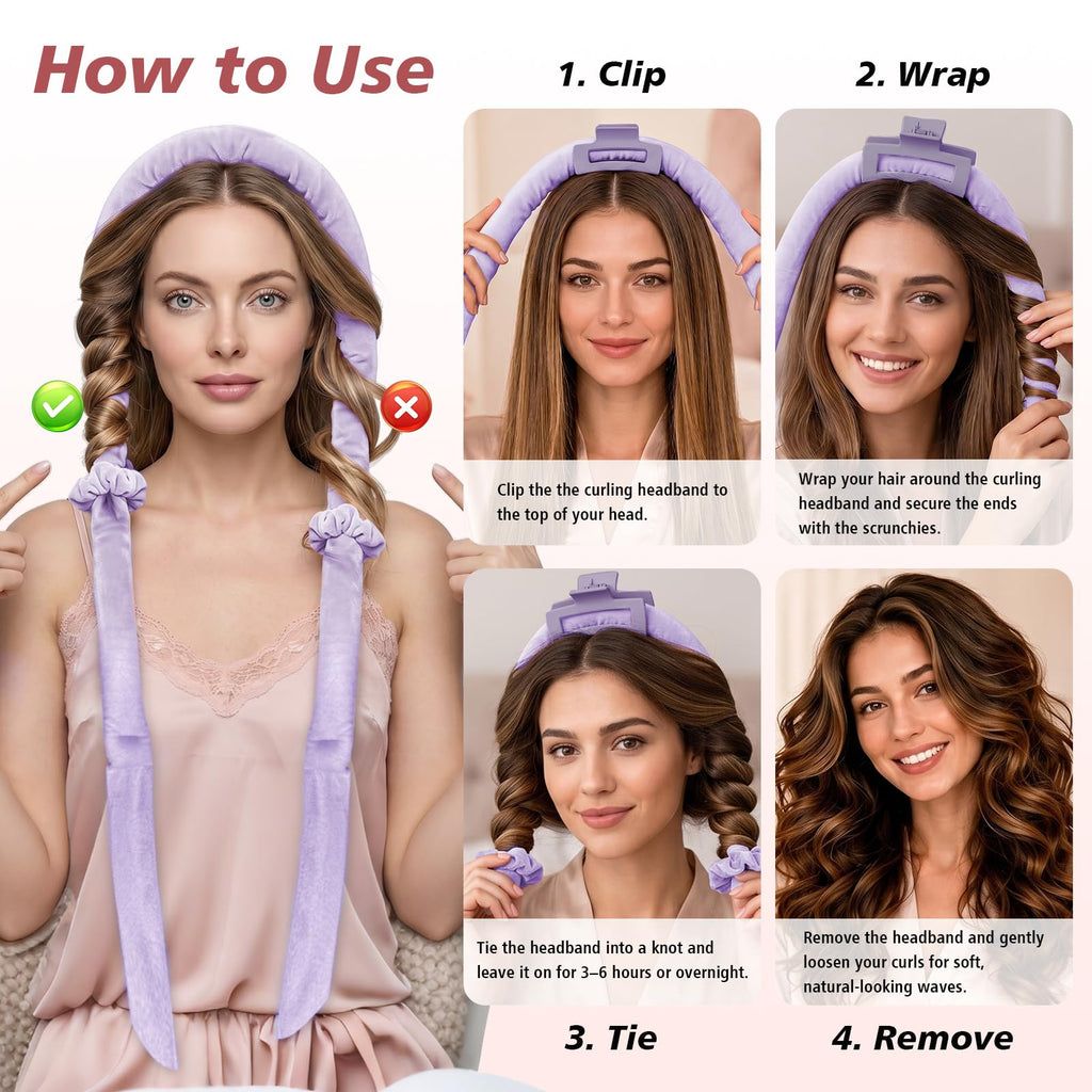 Gwabee Heatless Curls Overnight Hair Curler, 70" Soft Hair Curlers to Sleep In No Heat Curls Overnight, 9 PCS No Heat Curlers Set for Women - Blue