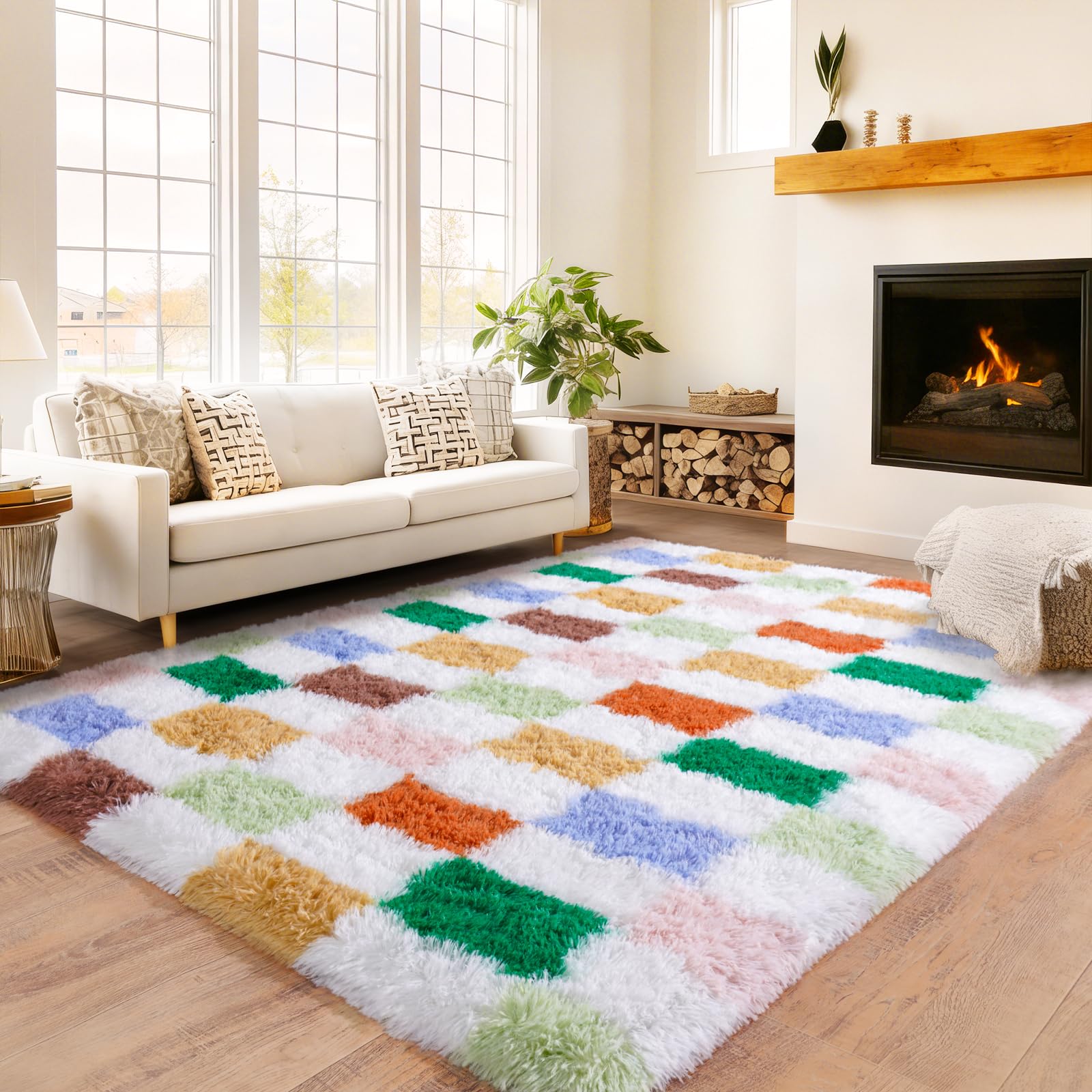 Awaytail Fluffy Rug Washable 2x3 Feet, Pure Black Desk Chair Rug Non-Slip, Super Soft Kids Rug for Boys Nursery Dorm Decor