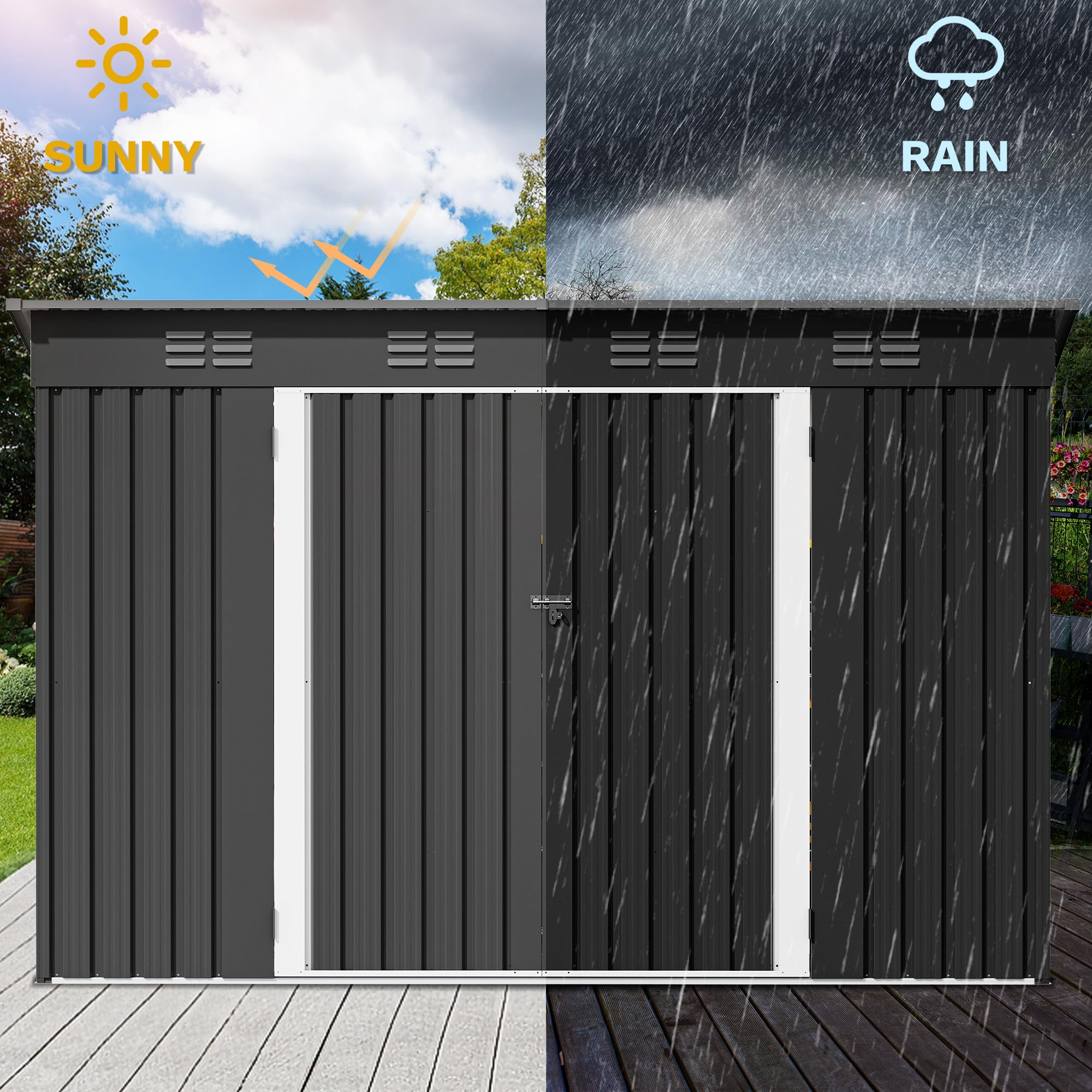 DWVO 6x4ft Outdoor Storage Shed, Lockable Metal Tool Storage Sheds, Waterproof Garden Sheds with Vents for Backyard, Patio, Garage, Lawn, Dark Gray