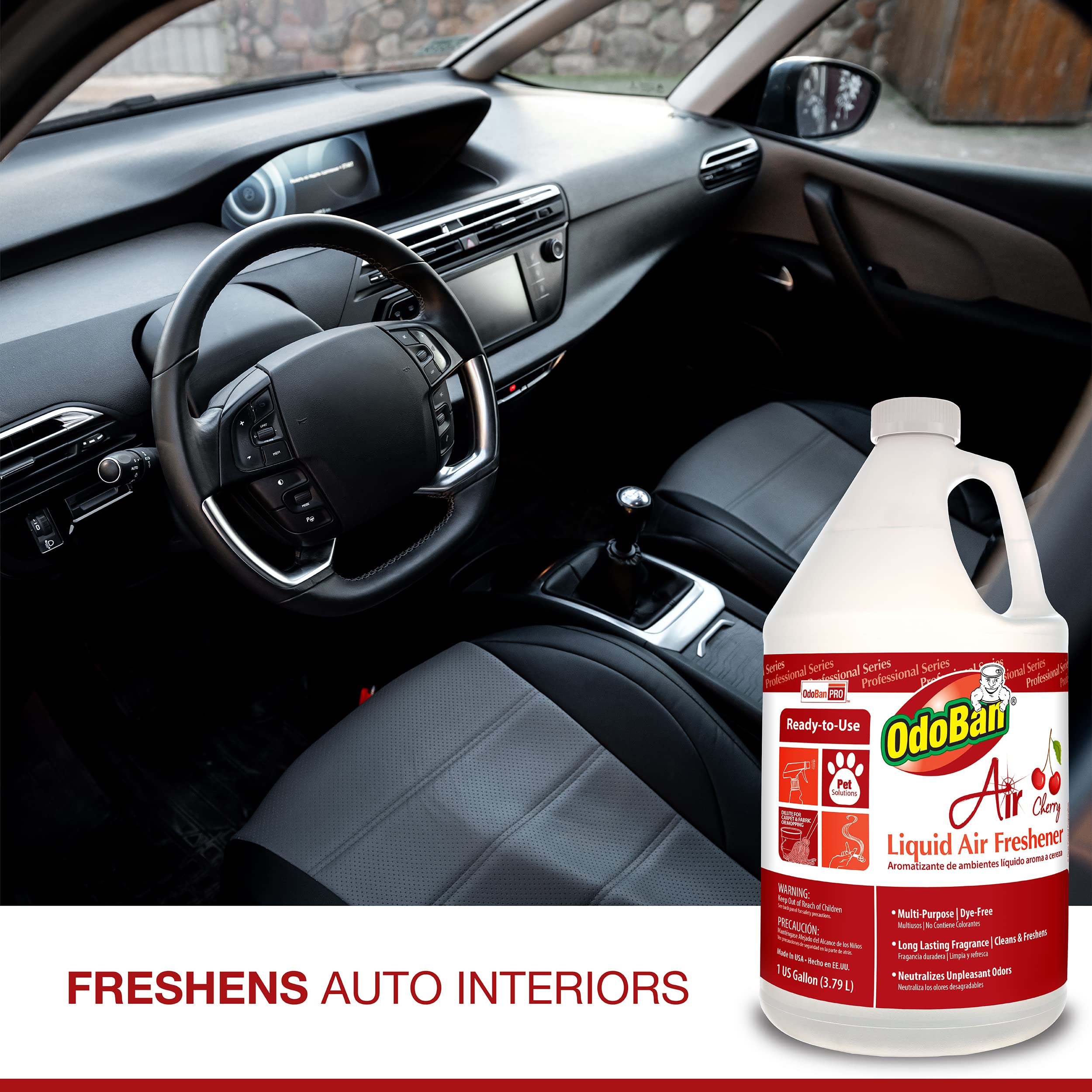 OdoBan Professional Series Ready-to-Use Air Cherry Liquid Air Freshener, Made in the USA, Cherry Scent, 2-Pack, 1 Gallon Each