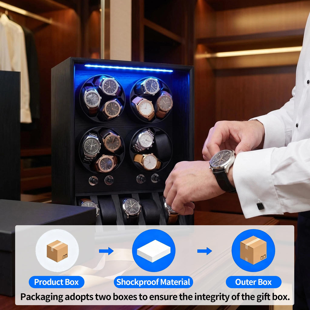 Oryx Watch Winder for 4/6/9 Automatic Watches, Rotating Watch Box 5 Rotation Modes Setting Display Case with Extra Watch Storages and LED Light, Lockable Winders USB Powered Super Quiet Mabuchi Motor