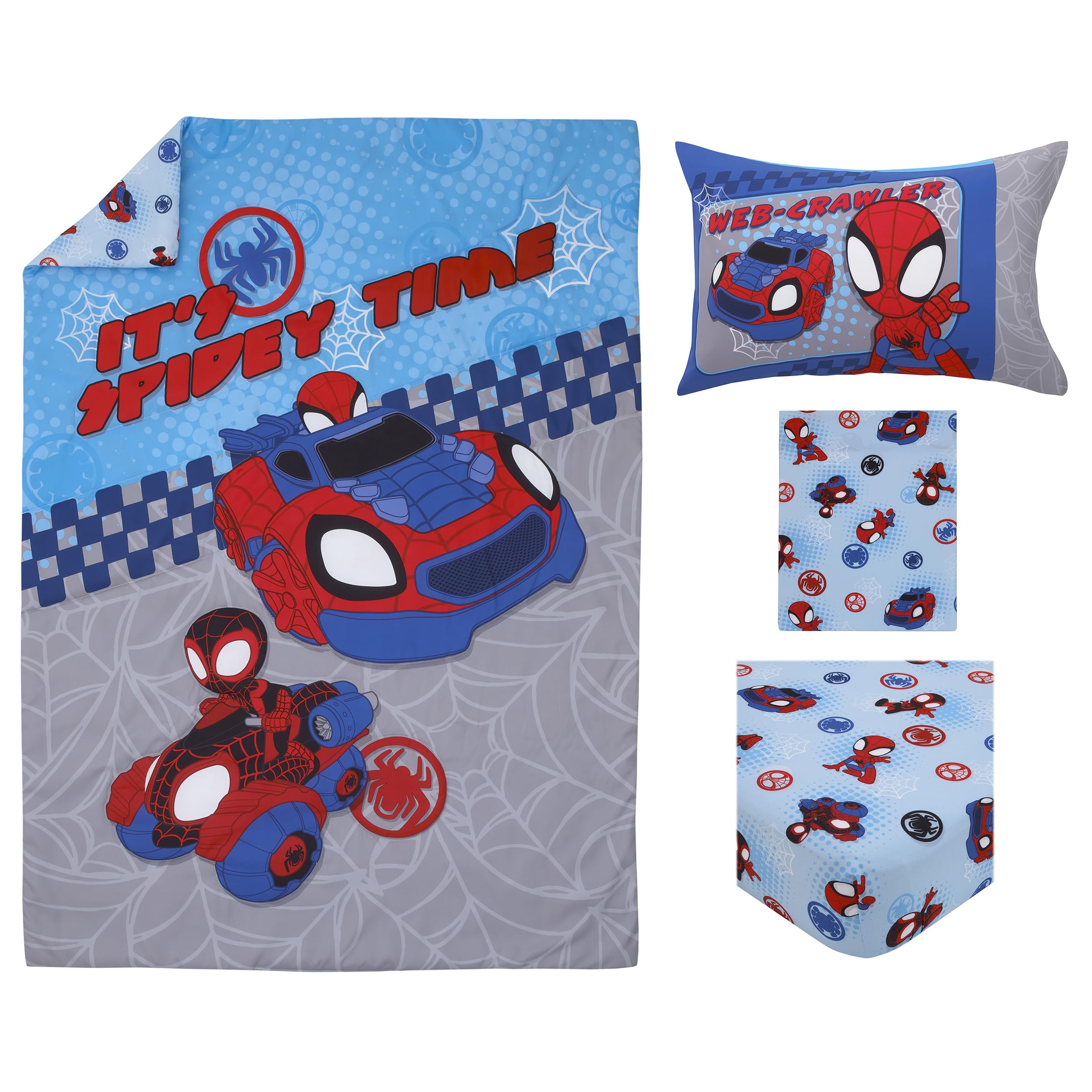 NoJo Marvel The Avengers I Am A Hero Blue, Green, Red, and Yellow 4 Piece Toddler Bed Set - Comforter, Fitted Bottom Sheet, Flat Top Sheet, and Reversible Pillowcase
