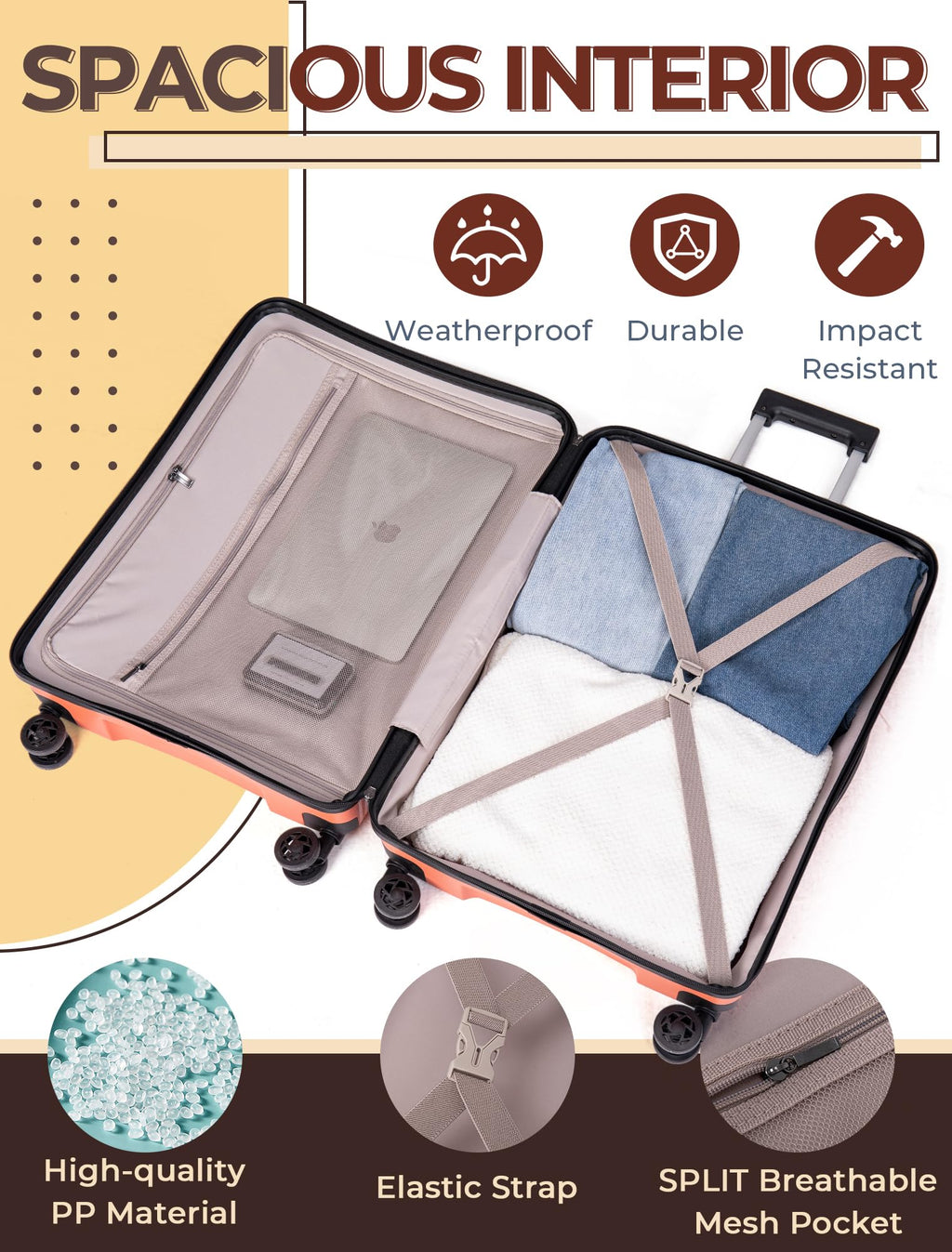 CONCEPTEN Luggage Sets,Suitcases with Wheels, Hardshell Suitcase Set, PP Carry on Luggage Set with TSA Lock, Travel Luggage (Black, Bag Type)