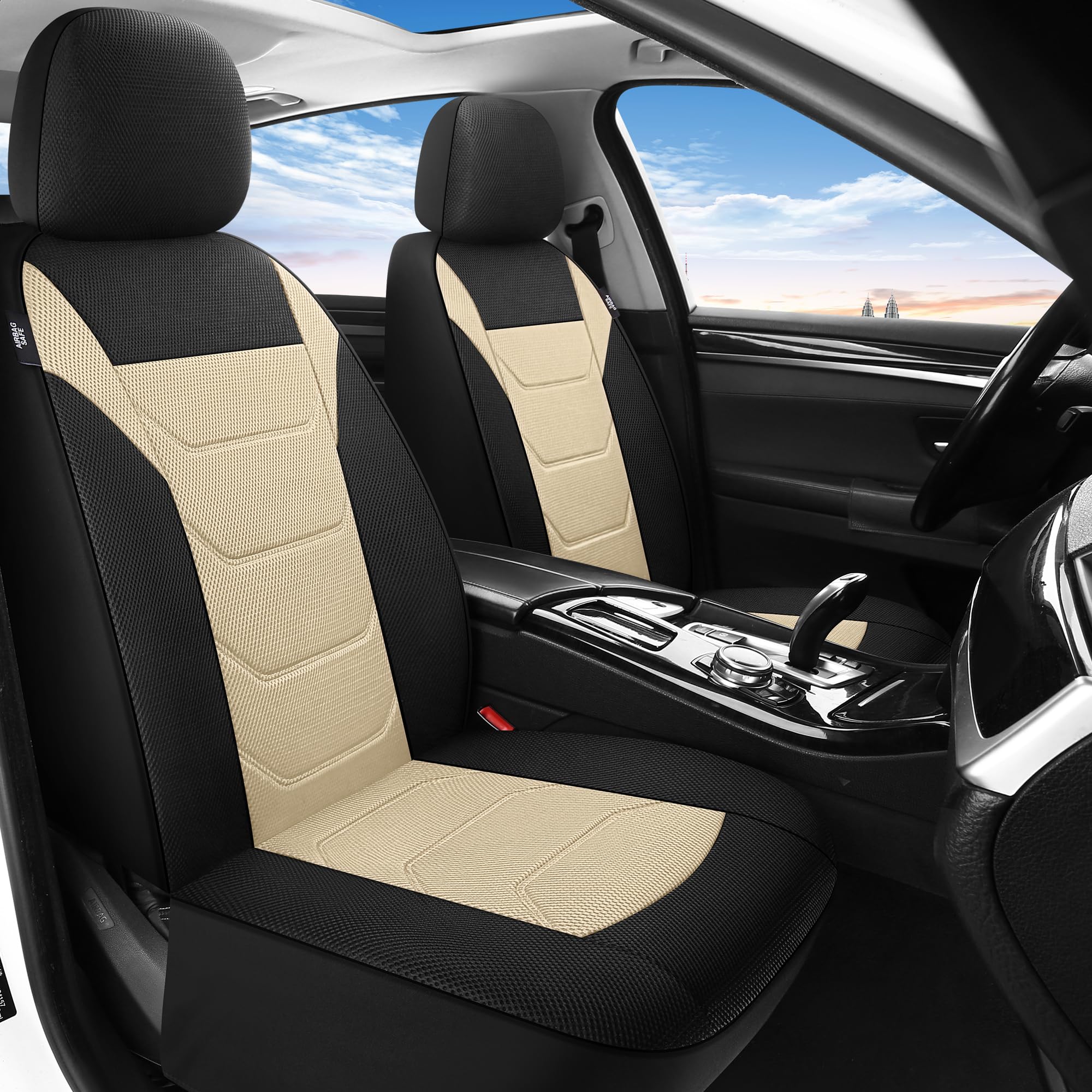 Pariiaotin 3D Air Mesh Car Seat Covers Front Sets Washable and Breathable Premium Cloth Automotive Vehicle Seat Covers for Cars Interior, Universal Fit for Most Cars, Sedan, Truck, SUV(Black)