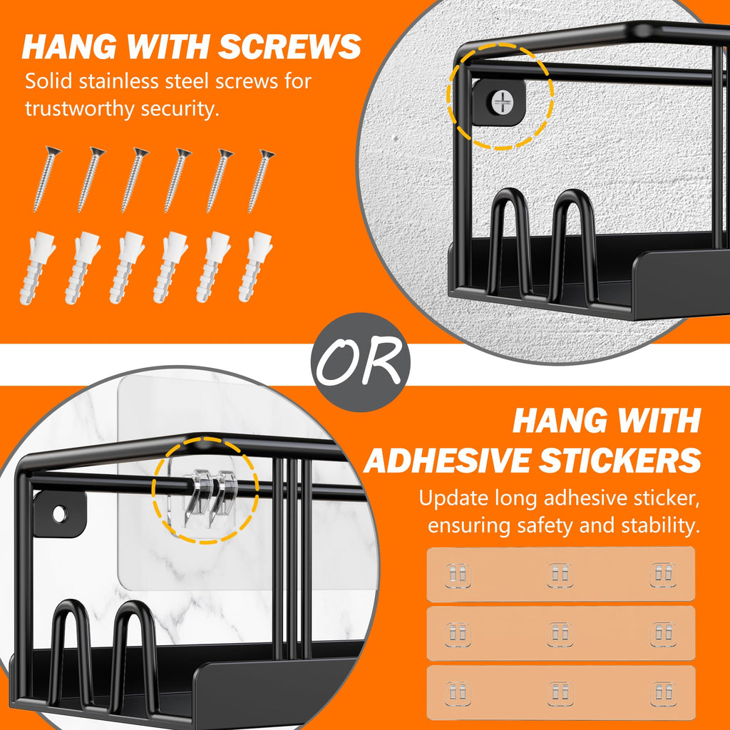 Bunoxea Spice Rack Wall Mounted 2 Pack,RV Spice Rack,Black | 8 Built-in Hooks,2 Versatile Sizes, Space-Saving,Flat Base, Screw or Adhesive, For Kitchen Cabinet, Pantry Door,Stove,RV