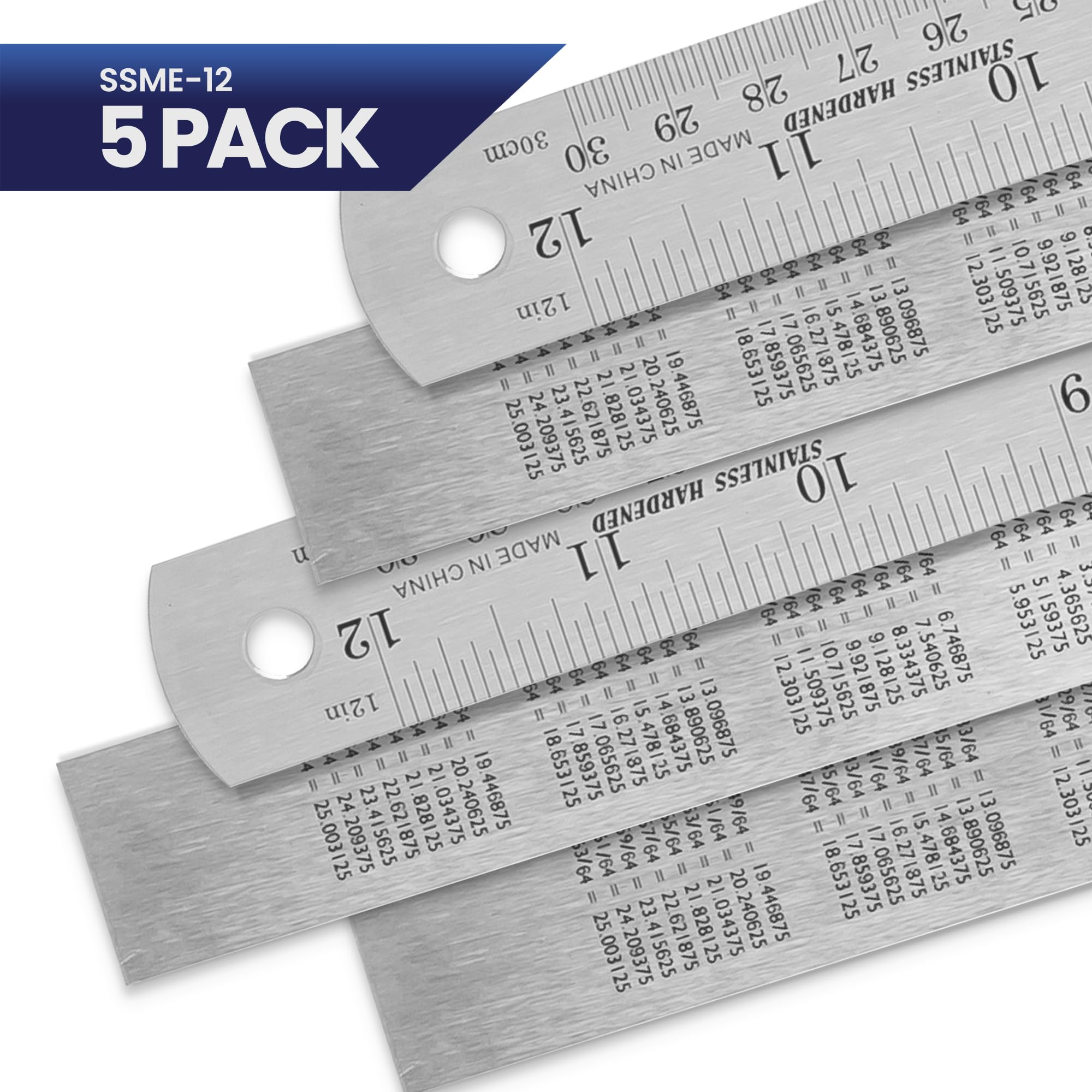2 Pack Pacific Arc 12 Inch Stainless Steel Ruler with Inch/Metric Conversion Table