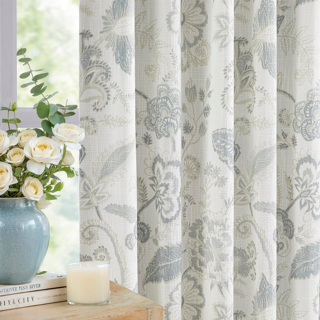 Kayne Studio Pinch Pleated Full Blackout Window Curtain Panels Botanical Floral Boho Leaf Print Country Farmhouse GreenYellow Room Darkening Thermal Insulated Window Treatment Bedroom,40"x84",2 Panels