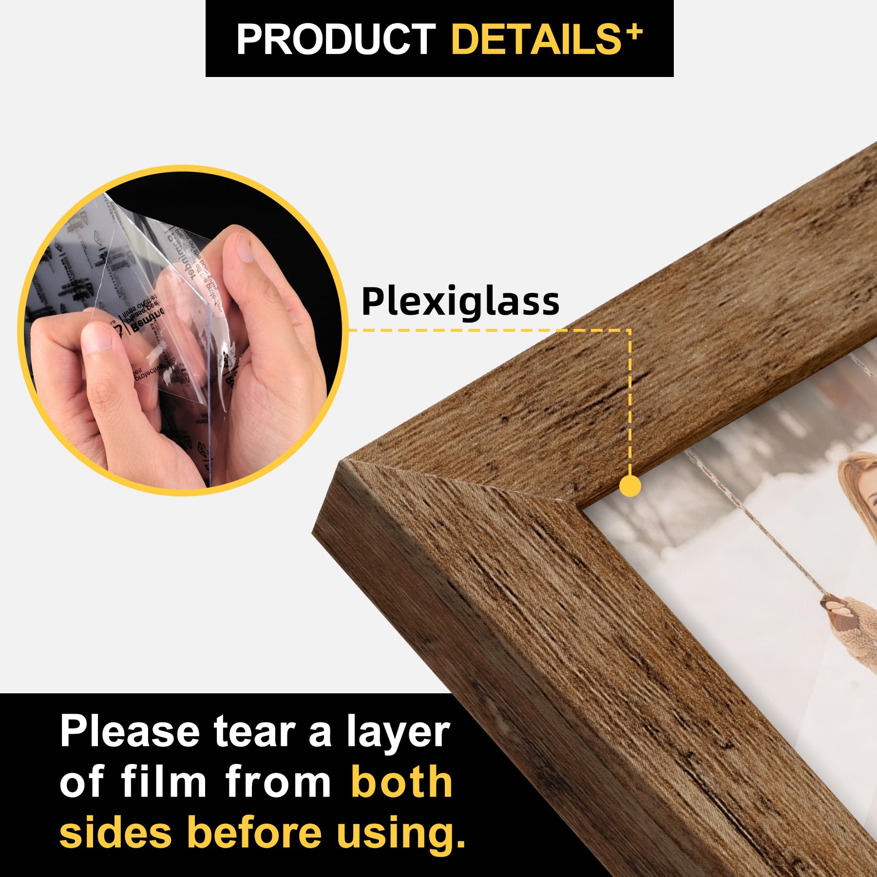 TOFOREVO Picture Frames 4x4 Set of 2 Black Wood Grain Photo Frame for Gallery Wall Mounting or Tabletop Display
