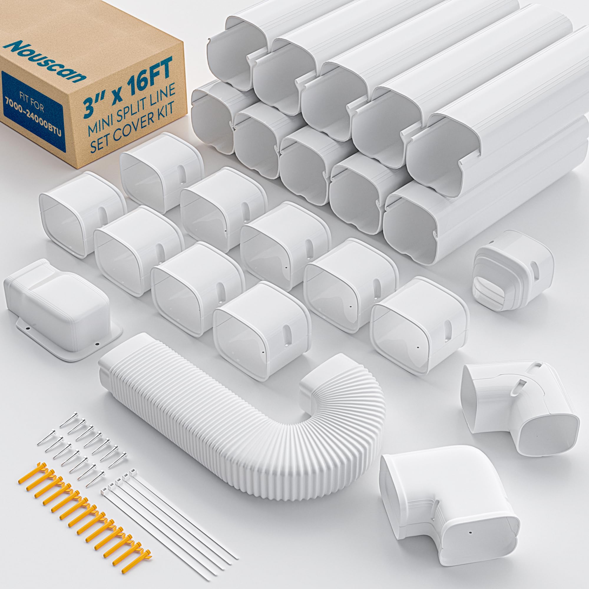 3'' x 9Ft Mini Split Line Set Cover with Flexible Duct, Upgrade PP Decorative Minisplit Lineset Cover Kit, Line Hide for Mini Split, Air Conditioner, Central AC, HVAC and Heat Pumps, Brown