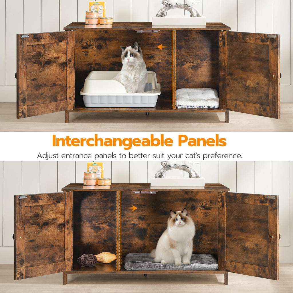 HOOBRO Litter Box Enclosure, Cat Litter Box Furniture with Removable Divider, Large Hidden Litter Box Furniture, Wooden Cat House, End Side Table, 31" L x 17.5" W x 19.7" H, Greige BG03MW01G2