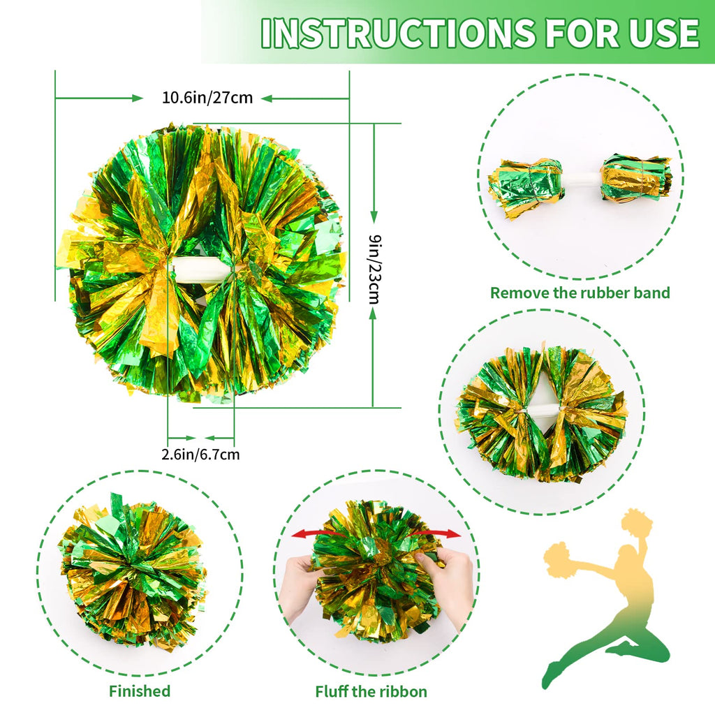 4Pcs Metallic Cheerleading Pom Poms, Creatiee 2 Pair Cheerleader Cheering Squad Pompoms for School Sports Dance Games Team Spirit Cheer