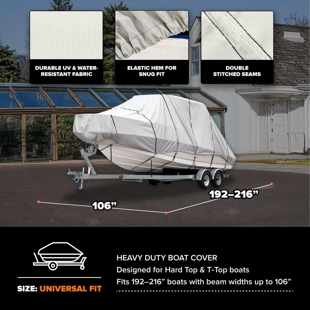 Budge B-620-X6 Blue 20'-22' Long (Beam Width up to 106") 600 Denier Waterproof Breathable Hard/T-Top Boat Cover