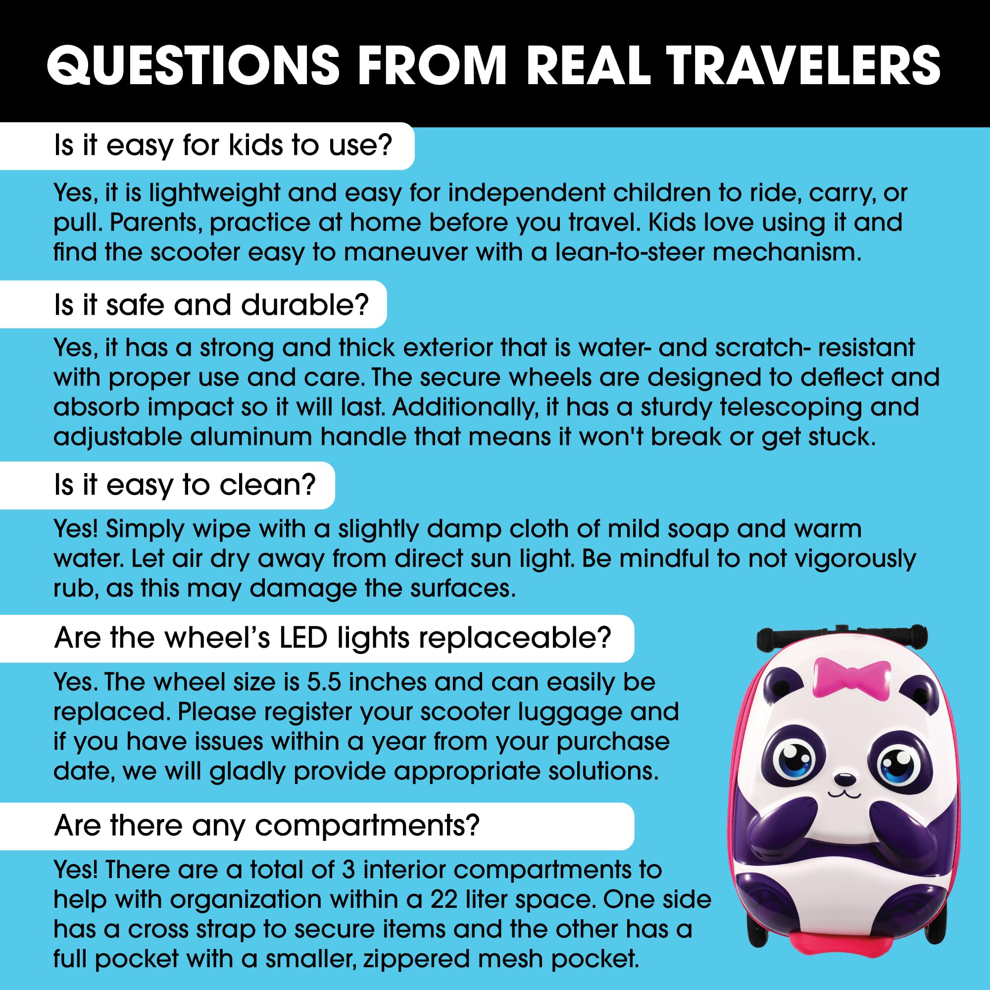 KIDDIETOTES Ride-On Scooter Suitcase for Kids – Hardside Lightweight Carry-On Luggage with Foldable Scooter, LED Wheels, Travel Fun for Toddlers & Children