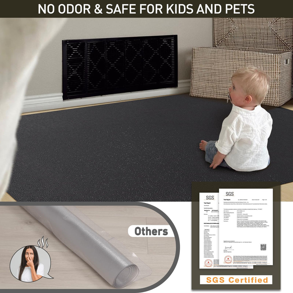Area Floor Mat for Home, 3'×5' Black No Slip Waterproof Vinyl Area Rug for Hard Floor, Spill Resistant Floor Protector Cover for Kitchen, Easy Clean Splat Mat for Under High Chair