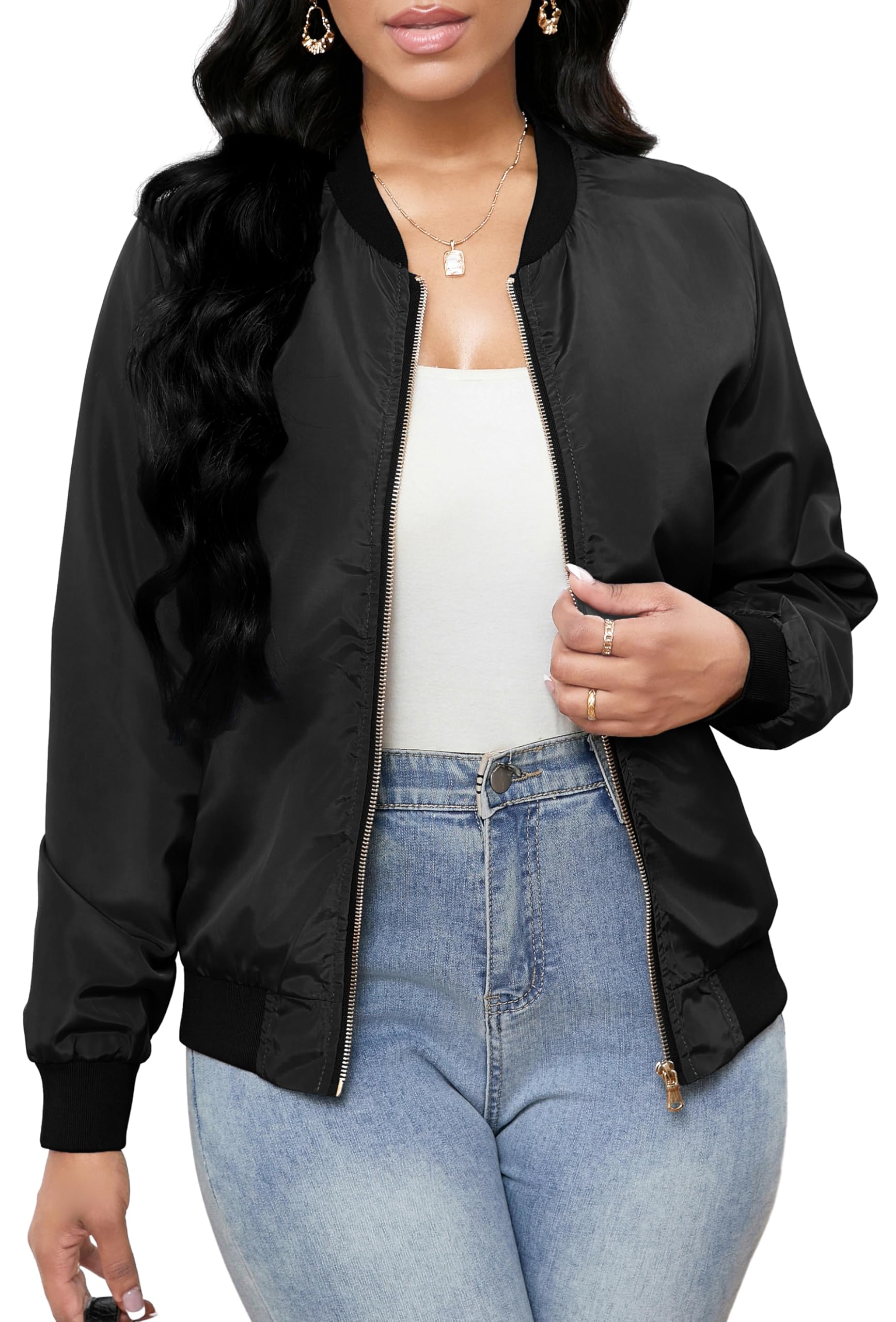 sexycherry Jackets for Women Casual Long Sleeve Lightweight Coats Full Zip Up with Lining Pockets
