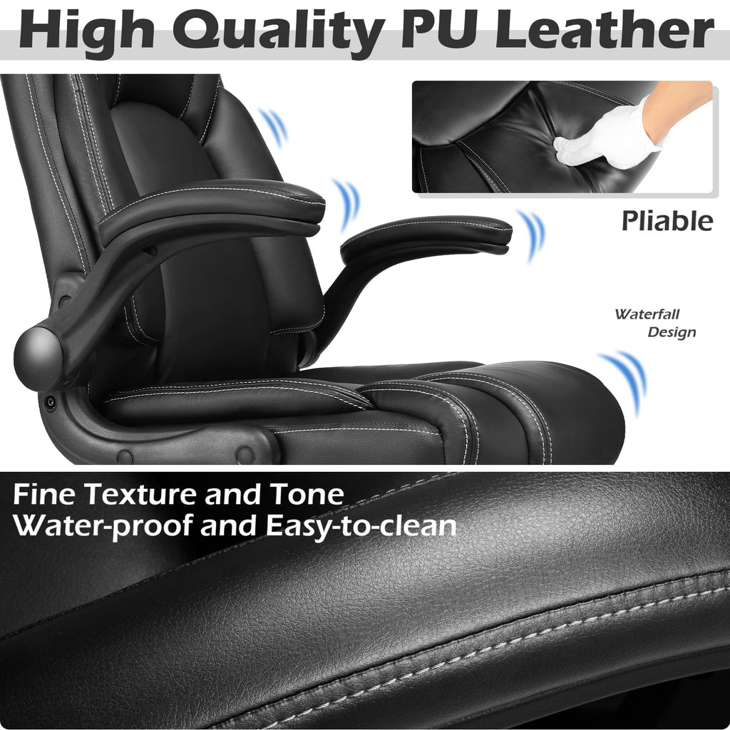 OUTFINE Office Chair Executive Office Chair Desk Chair Computer Chair with 5-Year hydrolysis-Resistant Leather Spring Cushion Ergonomic Support Tilting Function Upholstered in Bonded Leather Black