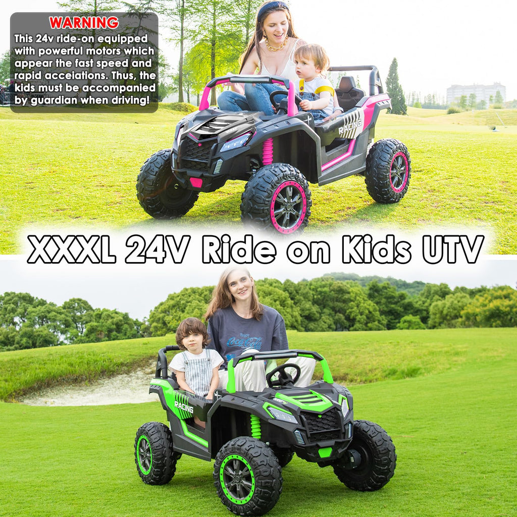 NEWQIDA XXXL 24V Ride On Toys for Big Kids UTV 2 Seater Electric Car w/Remote Control, 4WD Off-Road Side by Side, Max 220lbs, 24.8" Spacious Seat, EVA Tires, Up to 5.6 MPH, Rear Shock Absorbor, Black