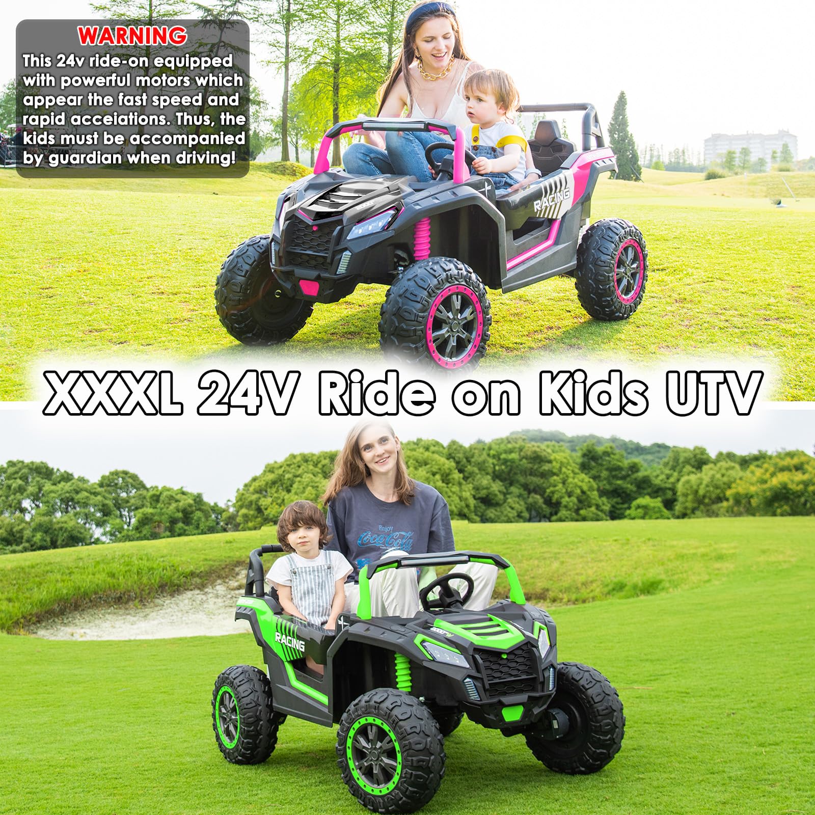 NEWQIDA XXXL 24V Ride On Toys for Big Kids UTV 2 Seater Electric Car w/Remote Control, 4WD Off-Road Side by Side, Max 220lbs, 24.8" Spacious Seat, EVA Tires, Up to 5.6 MPH, Rear Shock Absorbor, Black