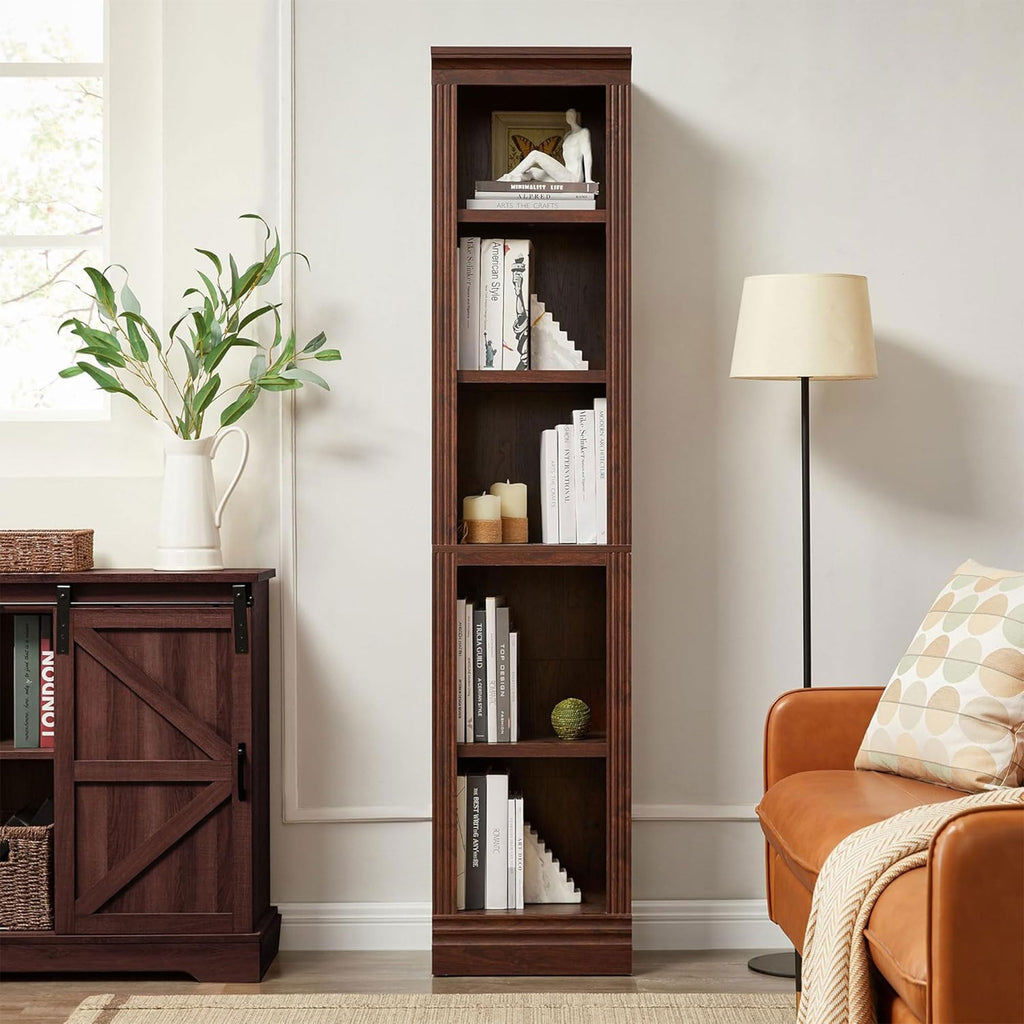 JAHRSTIM Halston Bookshelf, 5-Tier Tall Deep Storage Shelf, Adjustable Open Shelving Unit Closet Organizer and Storage for Living Room Home Office Bedroom, Modular Deep Bookcase Bookshelves