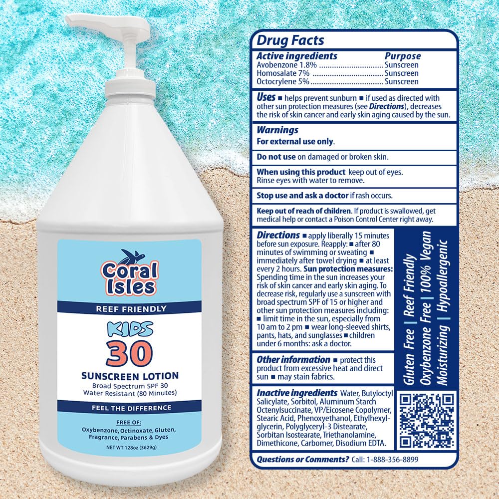 Coral Isles by Rocky Mountain Sunscreen | SPF 30 Lotion | Broad Spectrum UVA/UVB Protection | Hawaii Reef-Safe Act Compliant | Oxybenzone & Octinoxate Free | Water Resistant 80 Min. | 32 Fl Oz