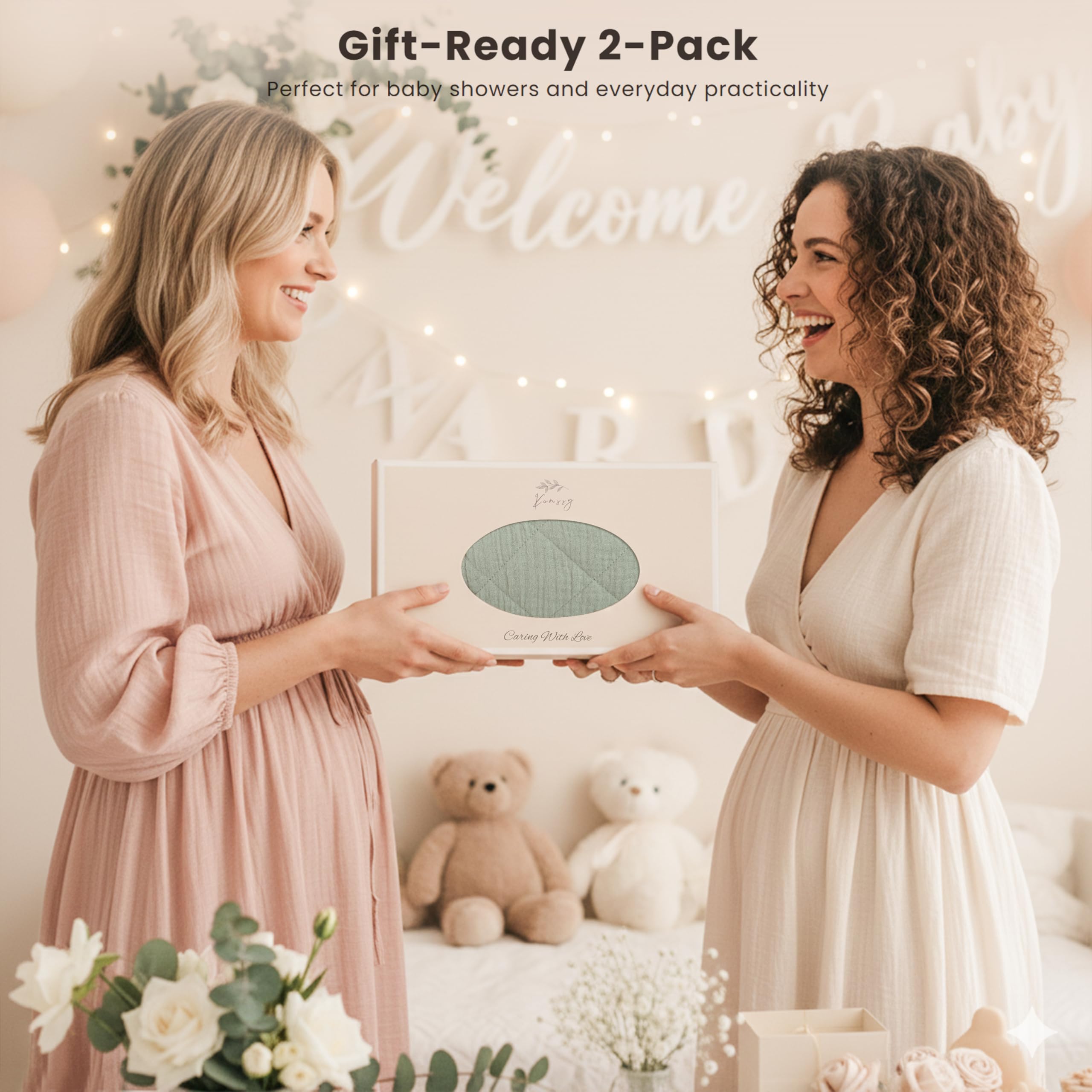 Konssy Waterproof Muslin Changing Pad Cover 2 Pack, Quilted Cotton Fitted Diaper Chang Table Cover, Soft Changing Pad Sheets for Girls Boys (Blossom,Pink)
