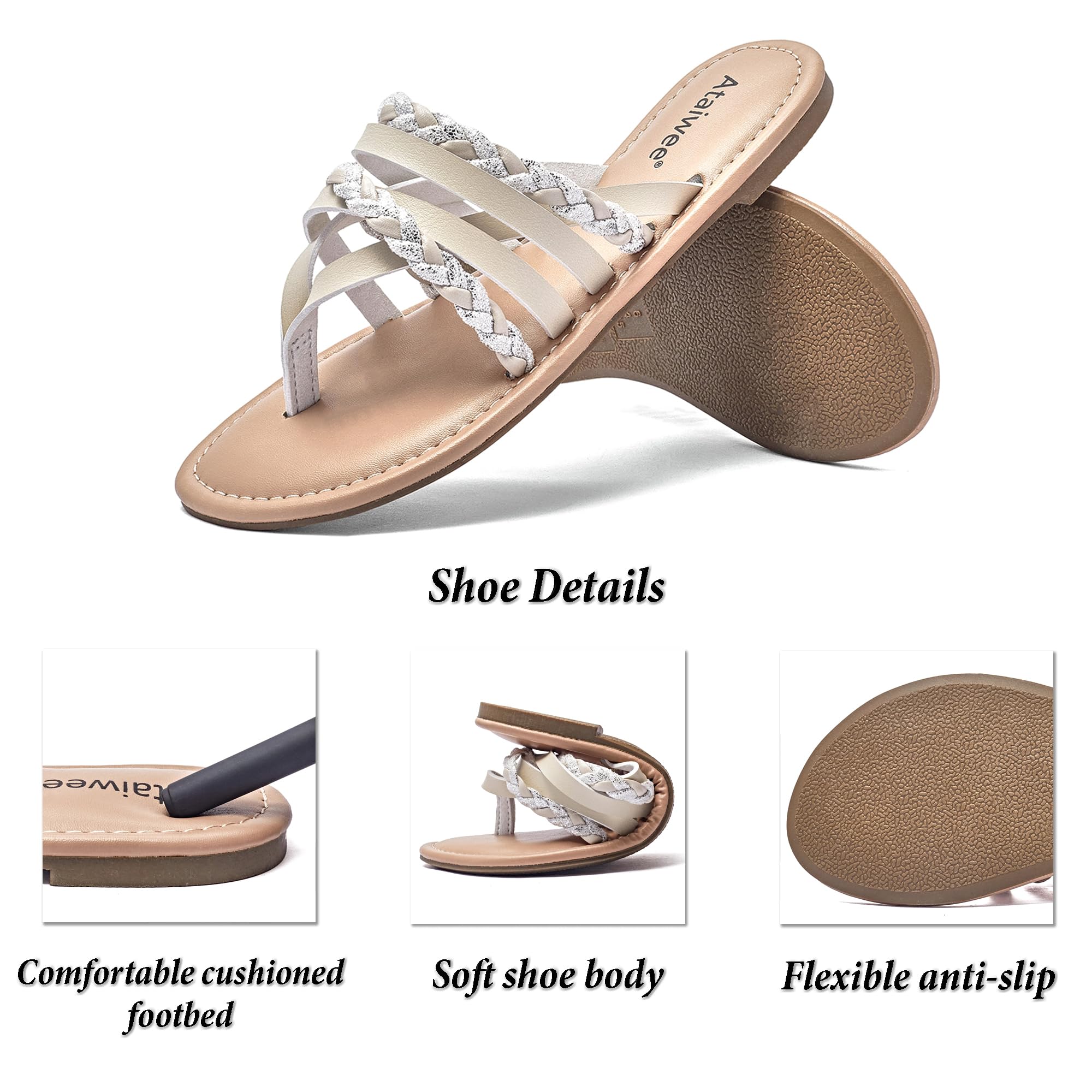 Ataiwee Women's Casual Flat Slide Sandals - Dressy Comfortable Criss Cross Strappy Summer Sandals,Open Toe Multi Strap Beach Flat Thong Sandals.