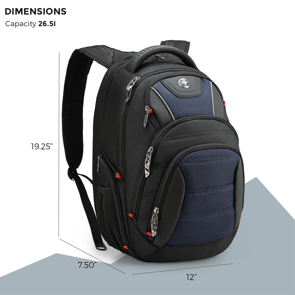 Swissdigital Design Travel Backpack for Women or Men, TSA Friendly USB Charging RFID Protection Business Carry on Bag Fits 15.6" Laptop Backpack Black | J14-BR