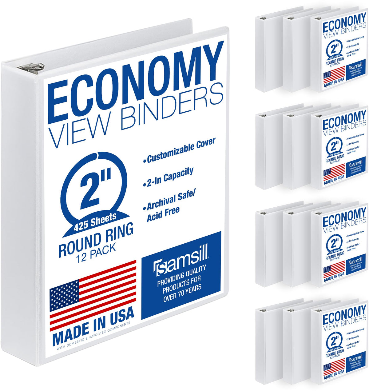 Samsill 1 Inch 3 Ring Binders, Economy Round Ring, Clear View Cover, 200 Sheet Capacity - for School, Home, Office - Blue, 4 Pack