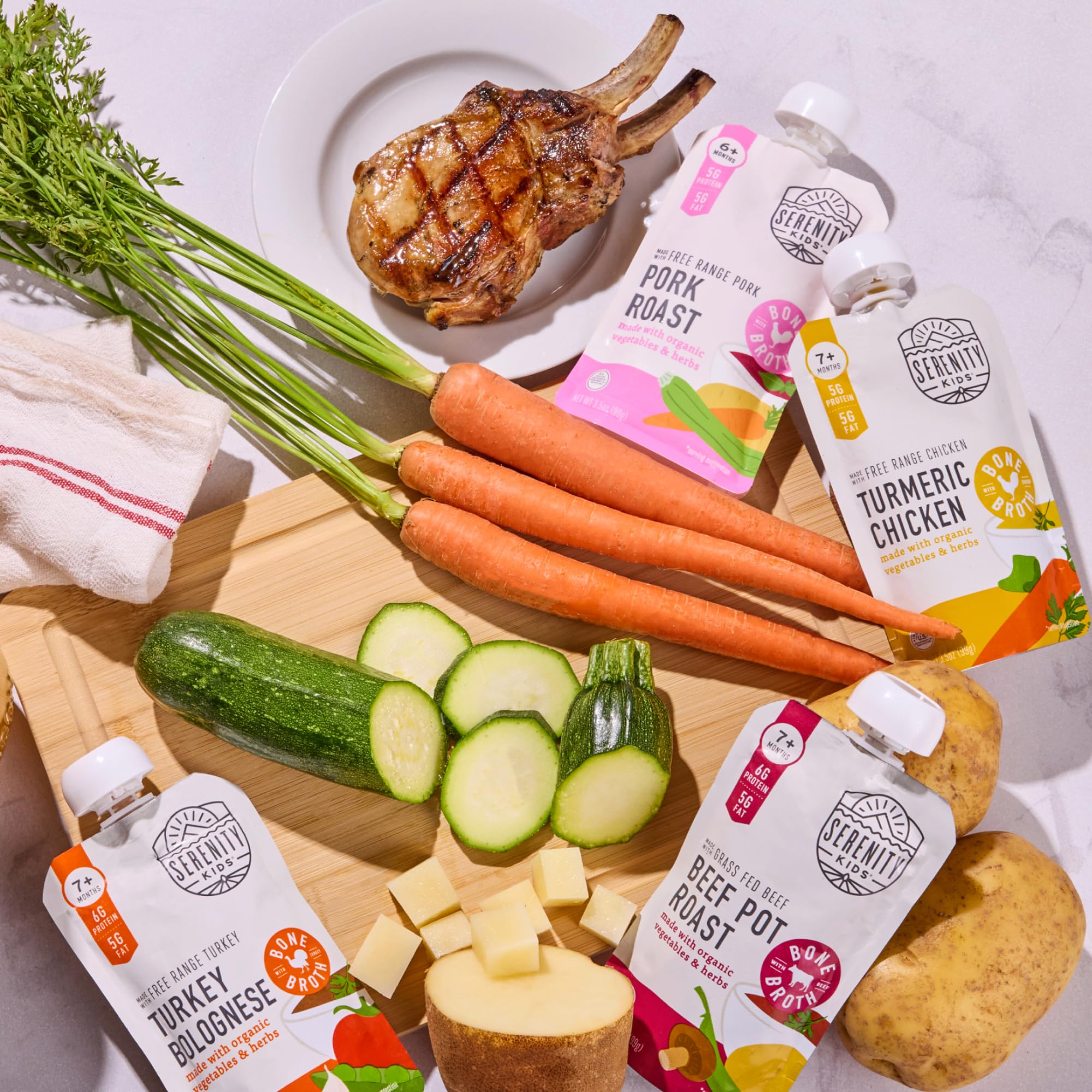 Serenity Kids Bone Broth Puree Made With Organic Veggies | Clean Label Project Purity Award Certified | 3.5 Ounce BPA-Free Pouch | Grass Fed Beef Pot Roast | 1 Count
