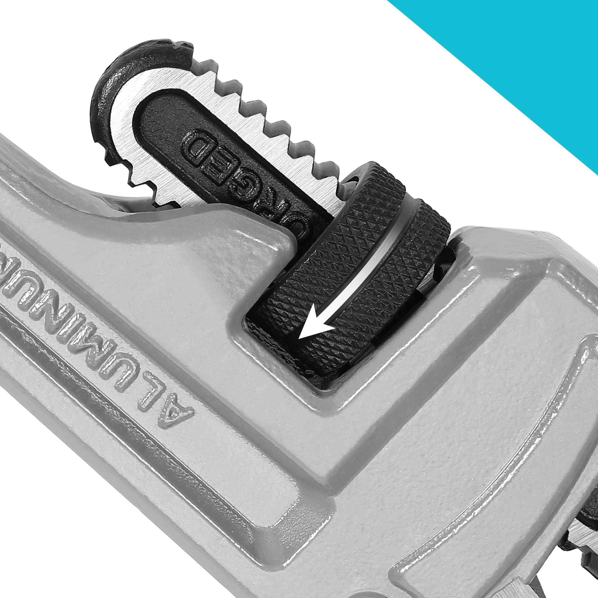 DURATECH 8-inch Heavy Duty Aluminum Straight Pipe Wrench, Adjustable Plumbing Wrench, Drop Forged, Exceed GGG standard