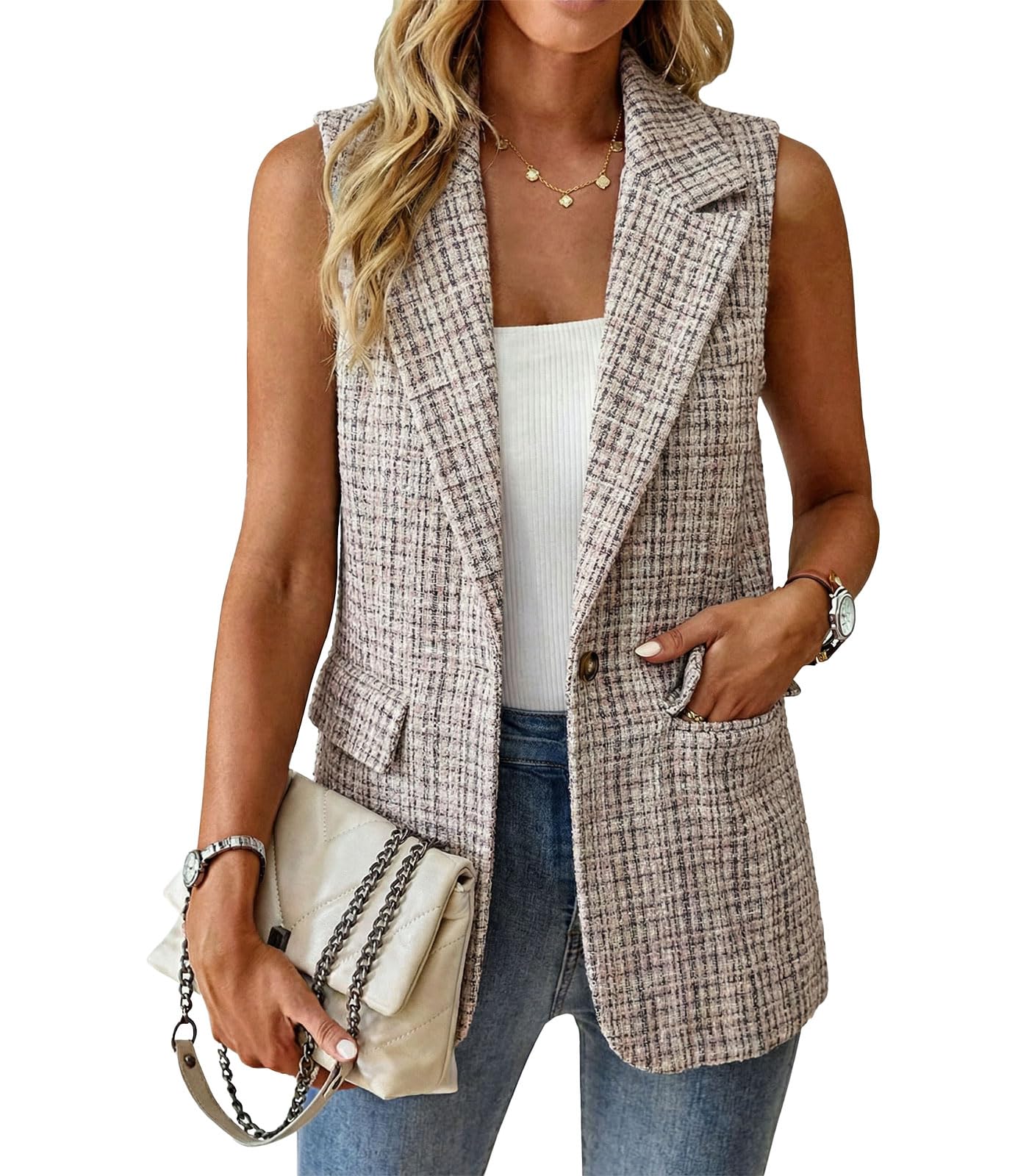 Sleeveless Blazer Vest for Women Summer 2026 Fashion Casual Lightweight Open Front Work Office Blazer Jackets with Pockets