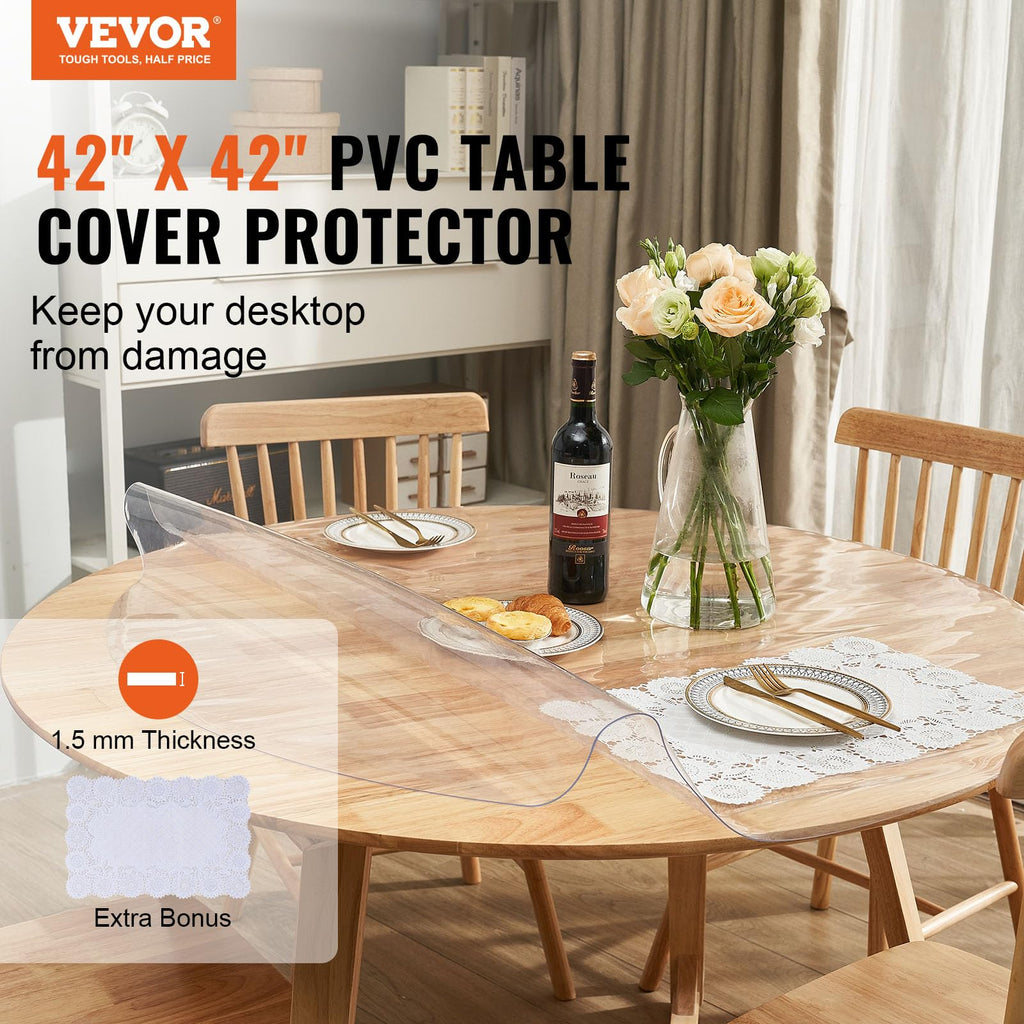 VEVOR Clear PVC Square Tablecloth, 12" x 12", 1.5mm Thick, Waterproof, Stain Resistant, Durable, Desk, Coffee Table, Dining Room Table