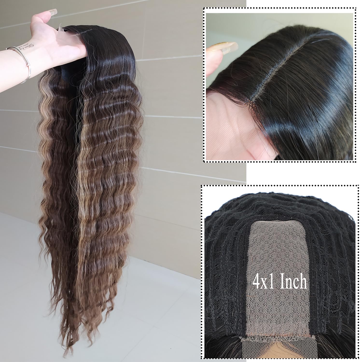 INSTASTYLE 30 Inch Synthetic Curly Wigs for Women Long Black Hair Wig Lace Front 4" Simulated Scalp Natural Loose Deep Wave Crimps Curls Wig As Hair Replacement Wigs 1B