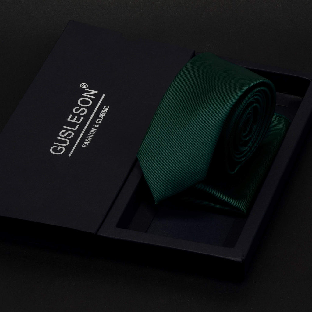 GUSLESON 2.4" Slim Necktie and Handkerchief Set For Men Solid Skinny Tie Set