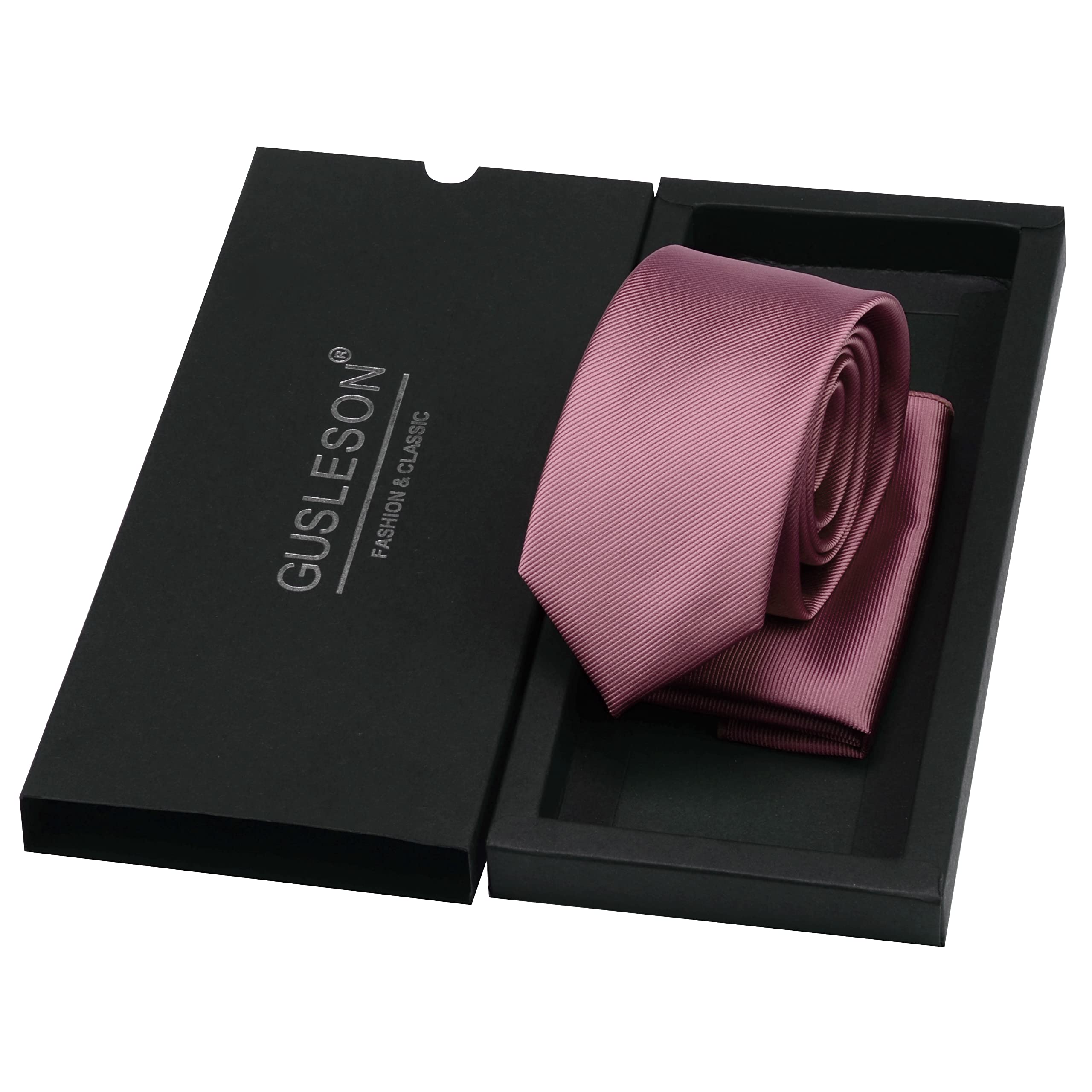 GUSLESON 2.4" Slim Necktie and Handkerchief Set For Men Solid Skinny Tie Set